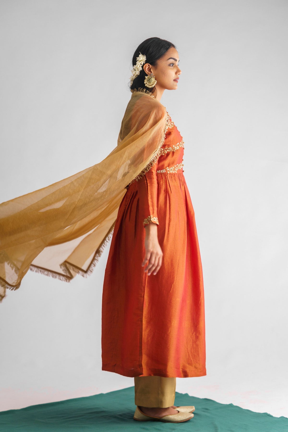 Rust Orange Georgette Tissue Kurta