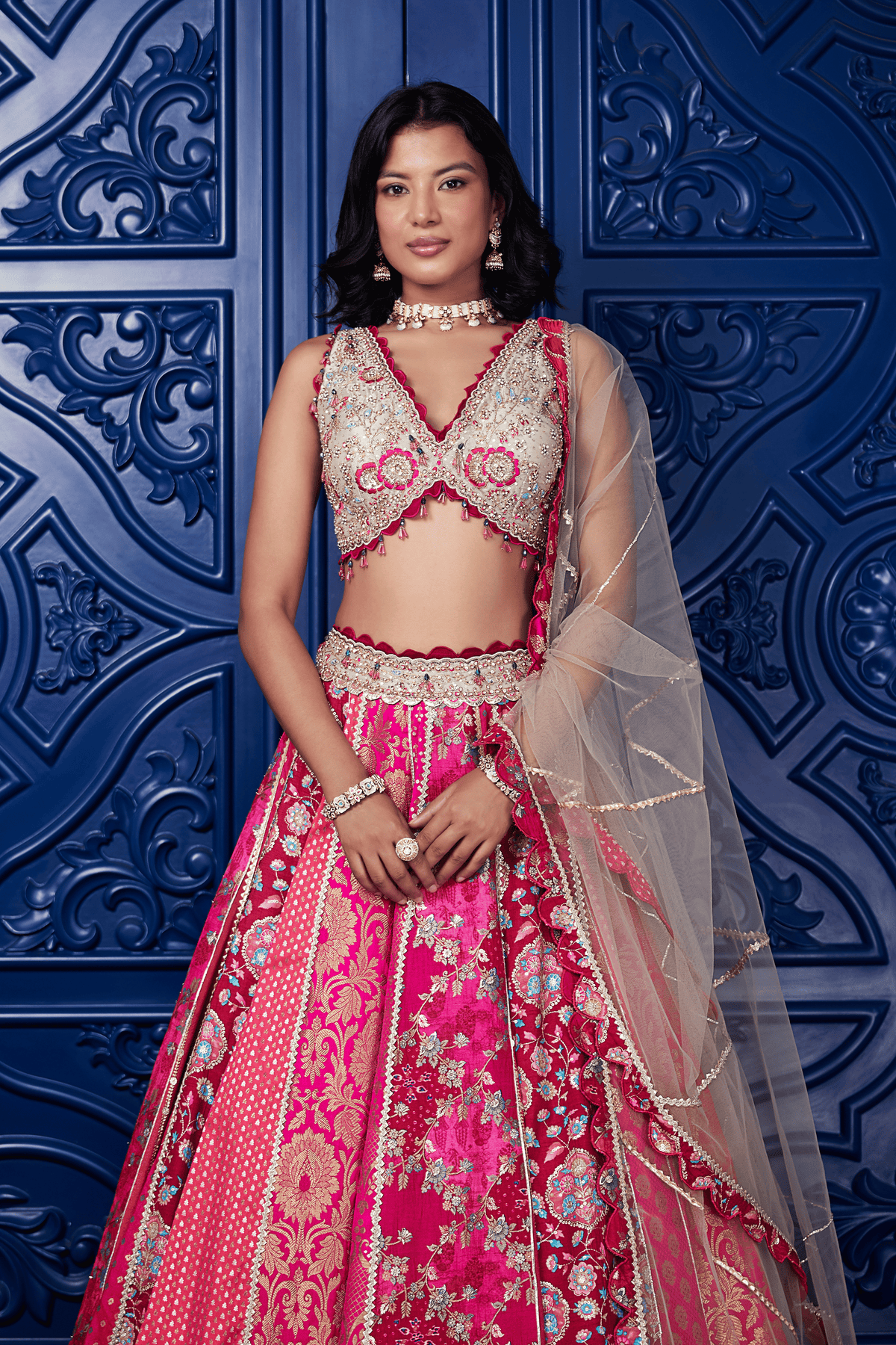 Pink Banarasi Embroidered Lehenga Set