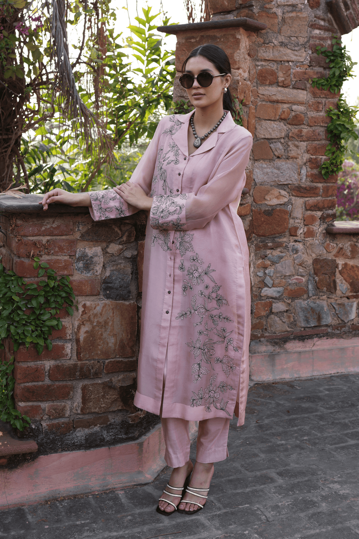 Dusty Pink Embroidered Kurta And Pant