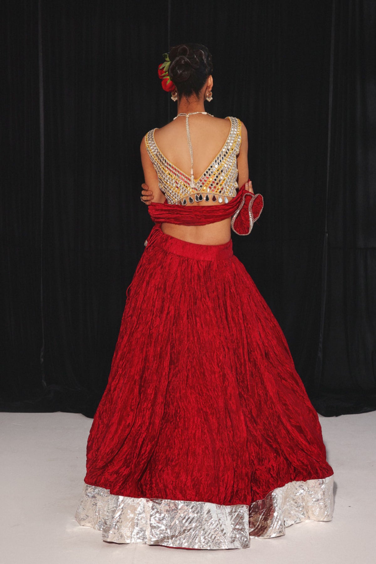 Crushed Silk Red Lehenga