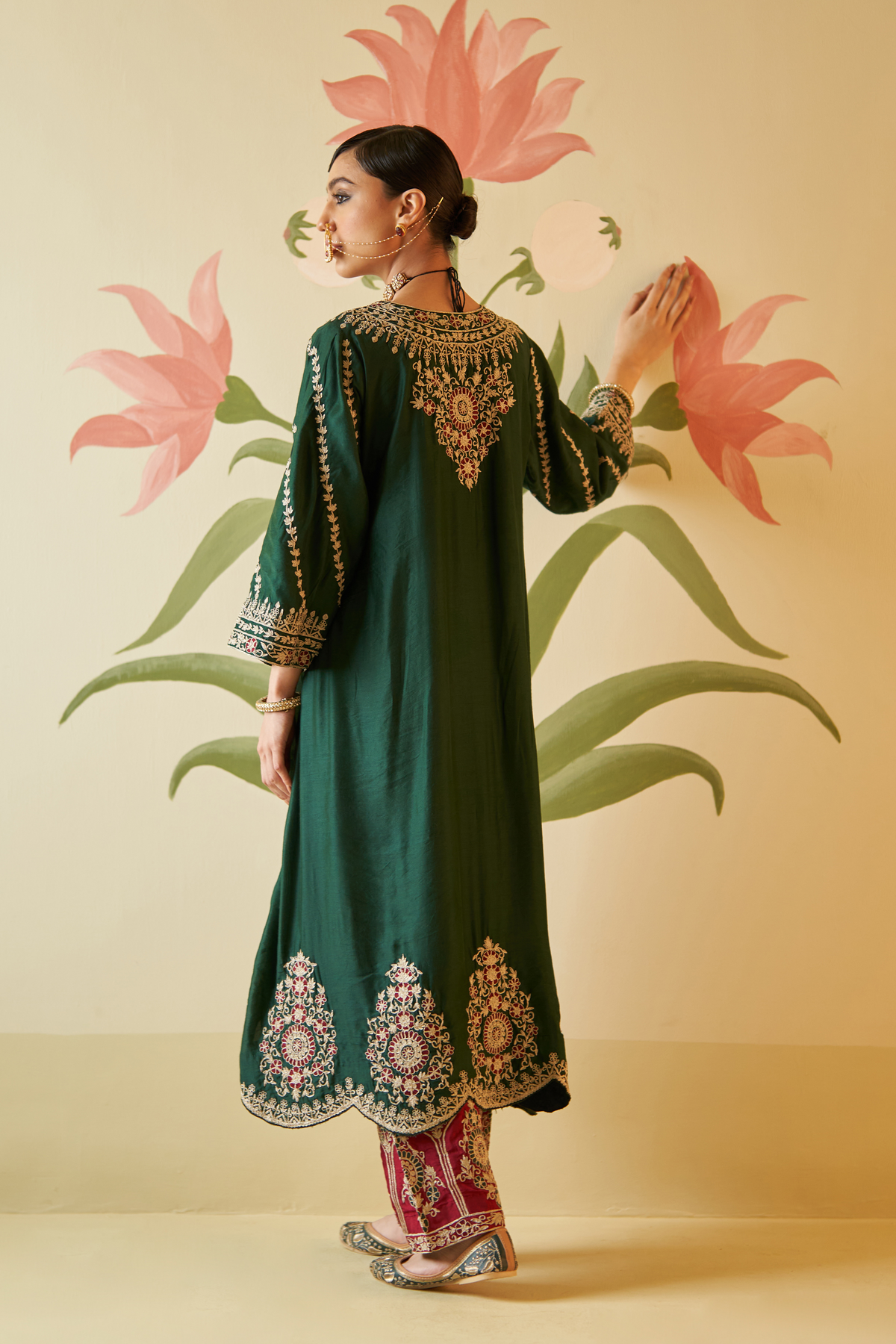 Green Chanderi Silk Choga Set