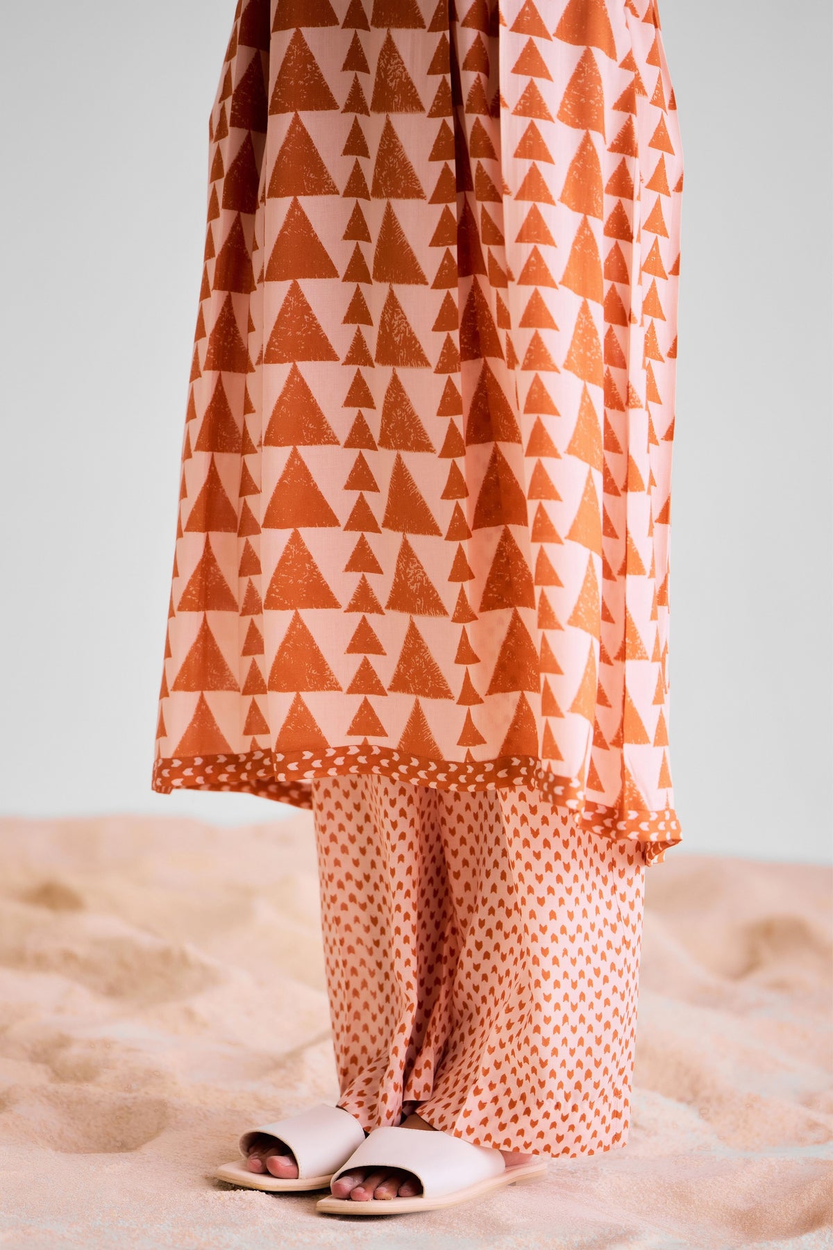 Peach Printed Kurta Set