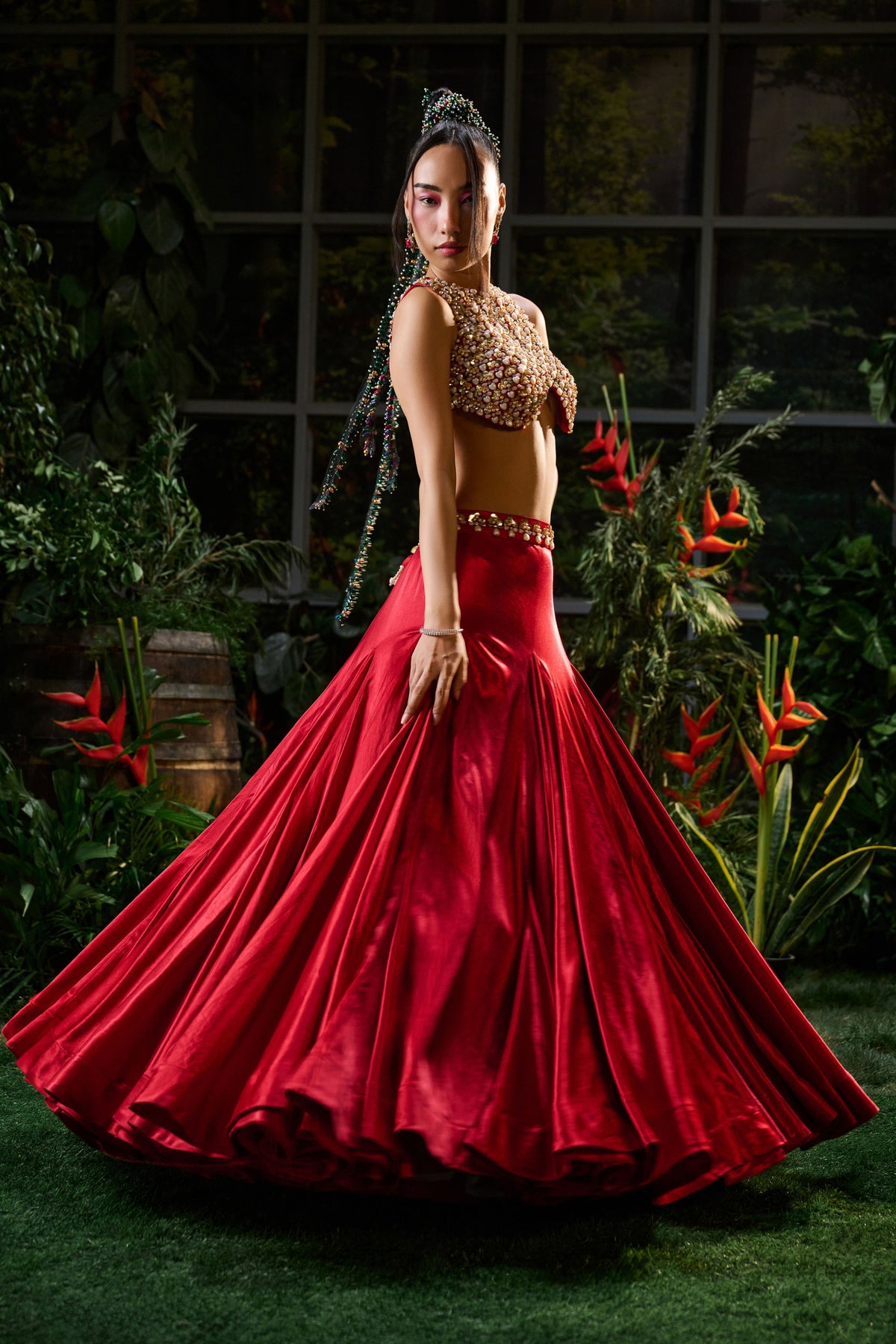 Red Modern Twist Lehenga