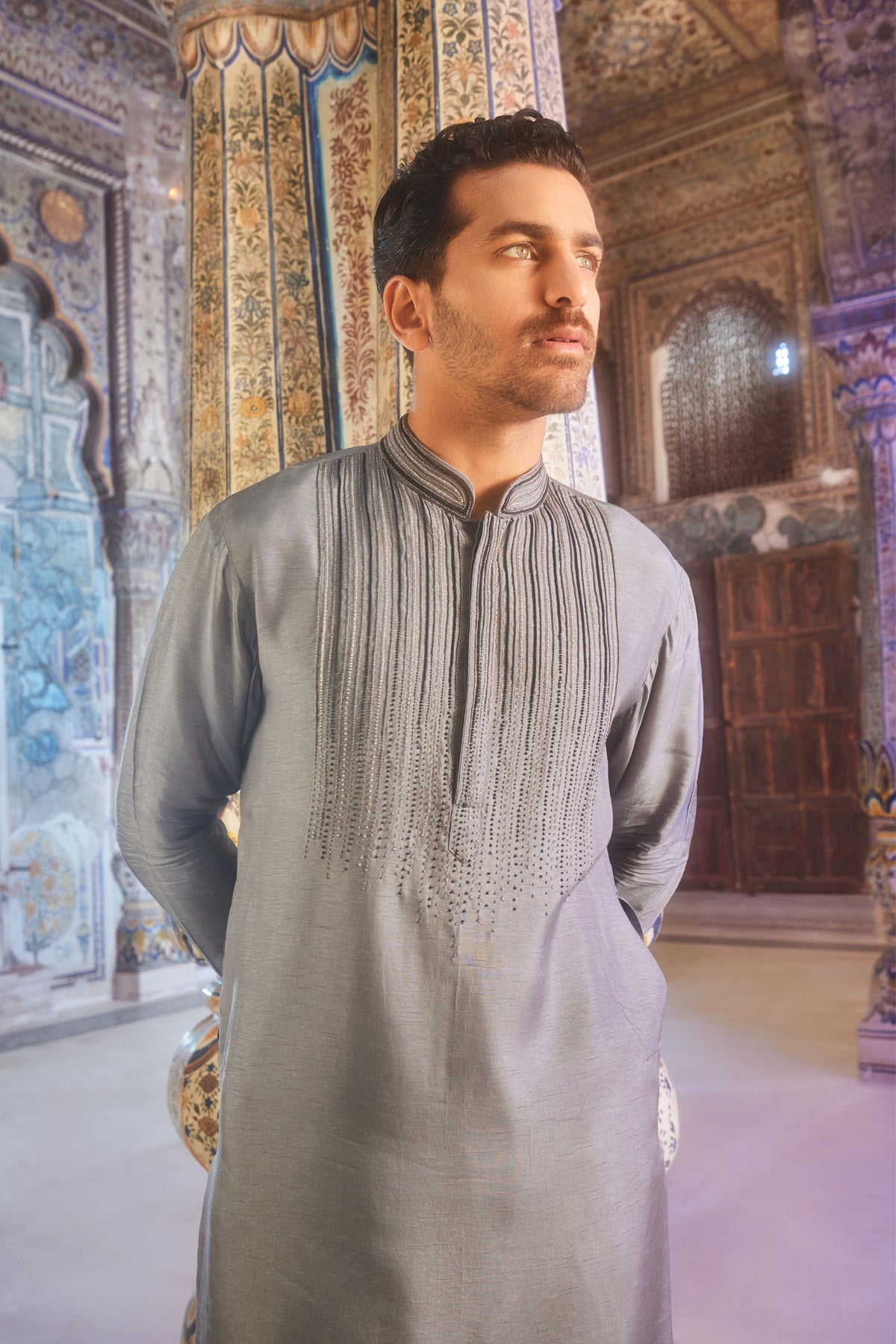 Grey Ombre Embroidered Kurta Set