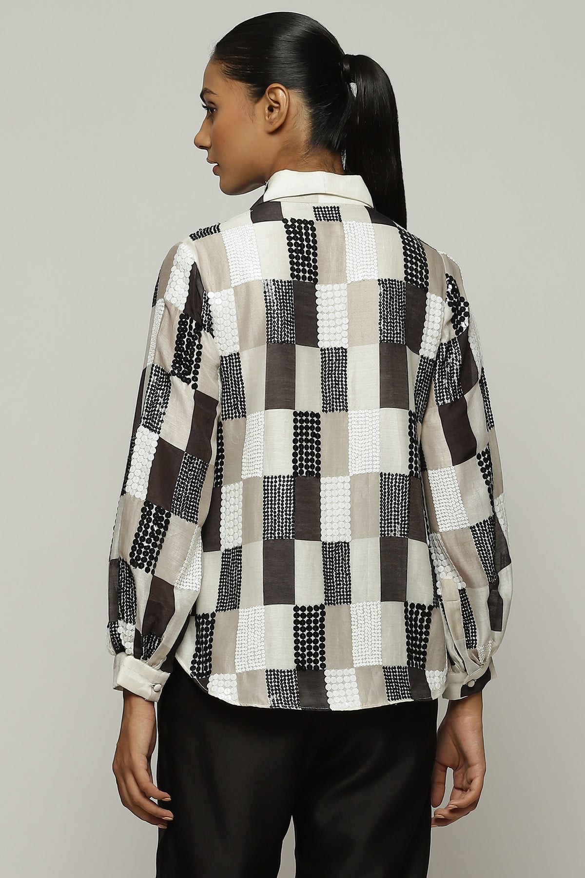 Print And Sequins Blocks Shirt