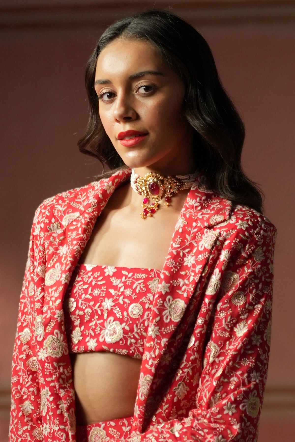 Watermelon Red Chikankari Bandeau