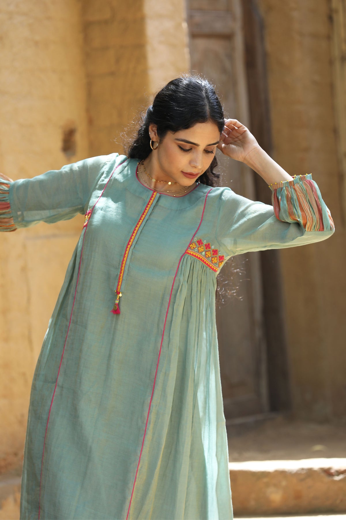 Teal Blue Chunnat Kurta Set