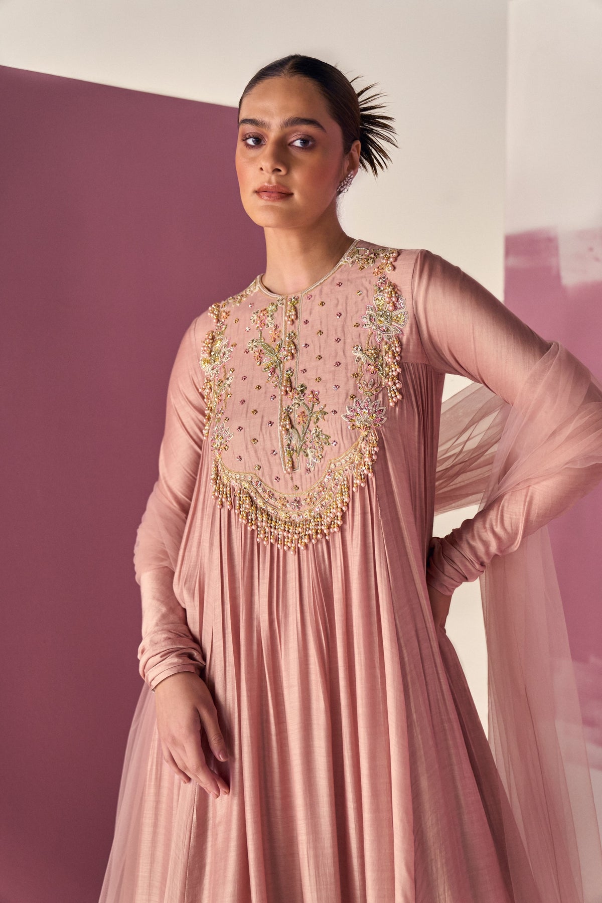 Jaajim Dusky Pink Anarkali Set