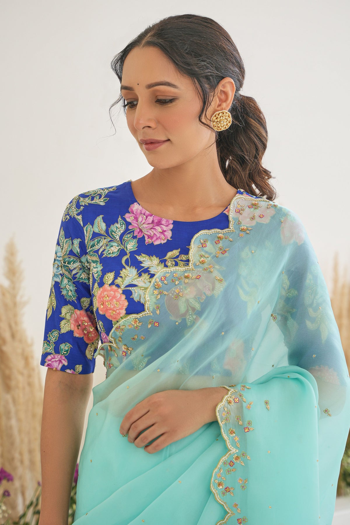 Nargis Saree Fiza Blouse in Aqua Blue