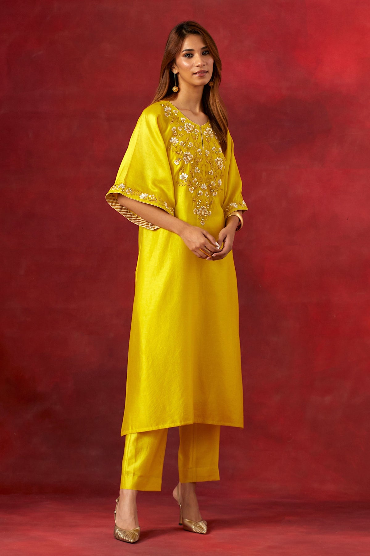 Yellow Embroidered Yoke Kurta Set