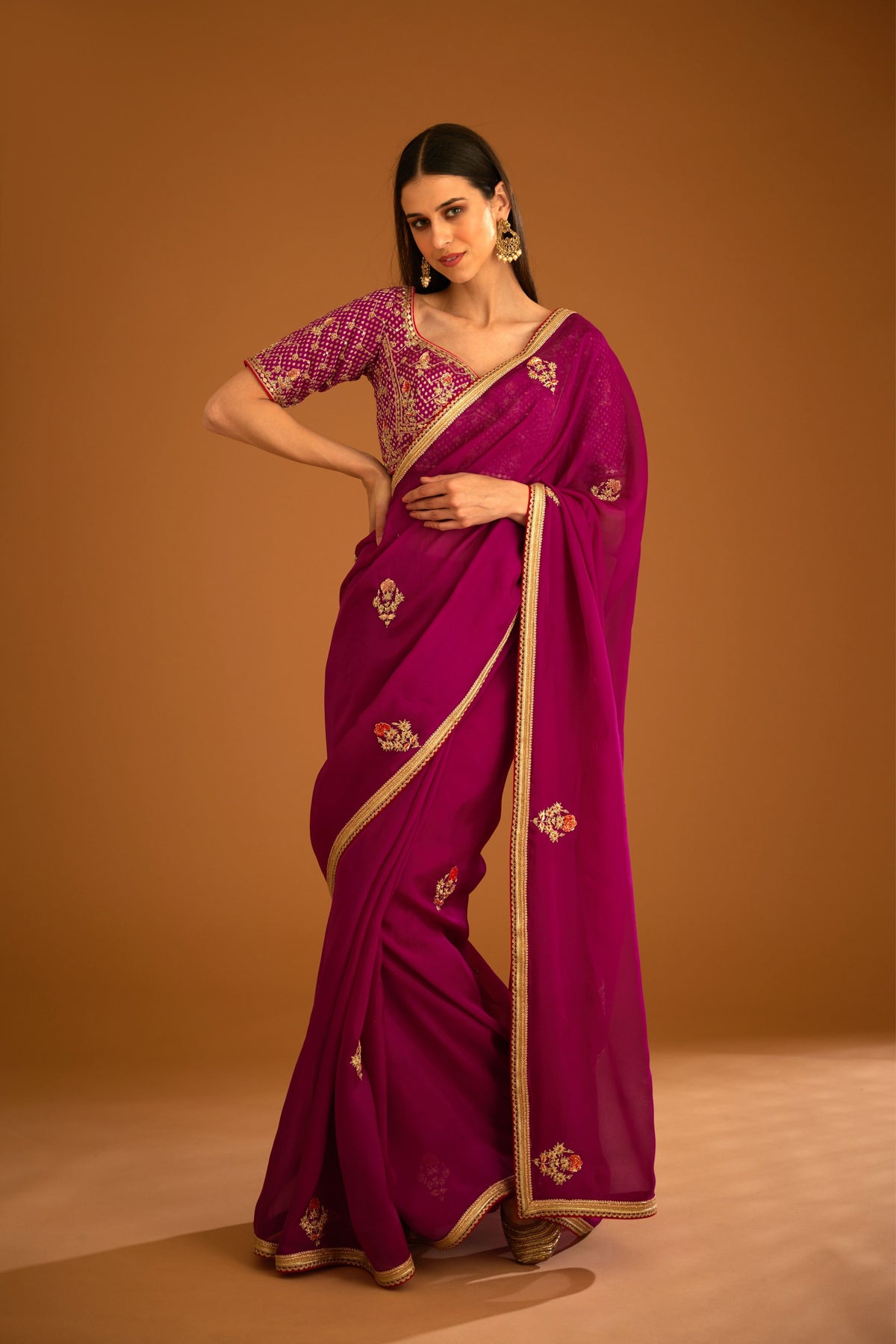 Raspberry pink Saree set