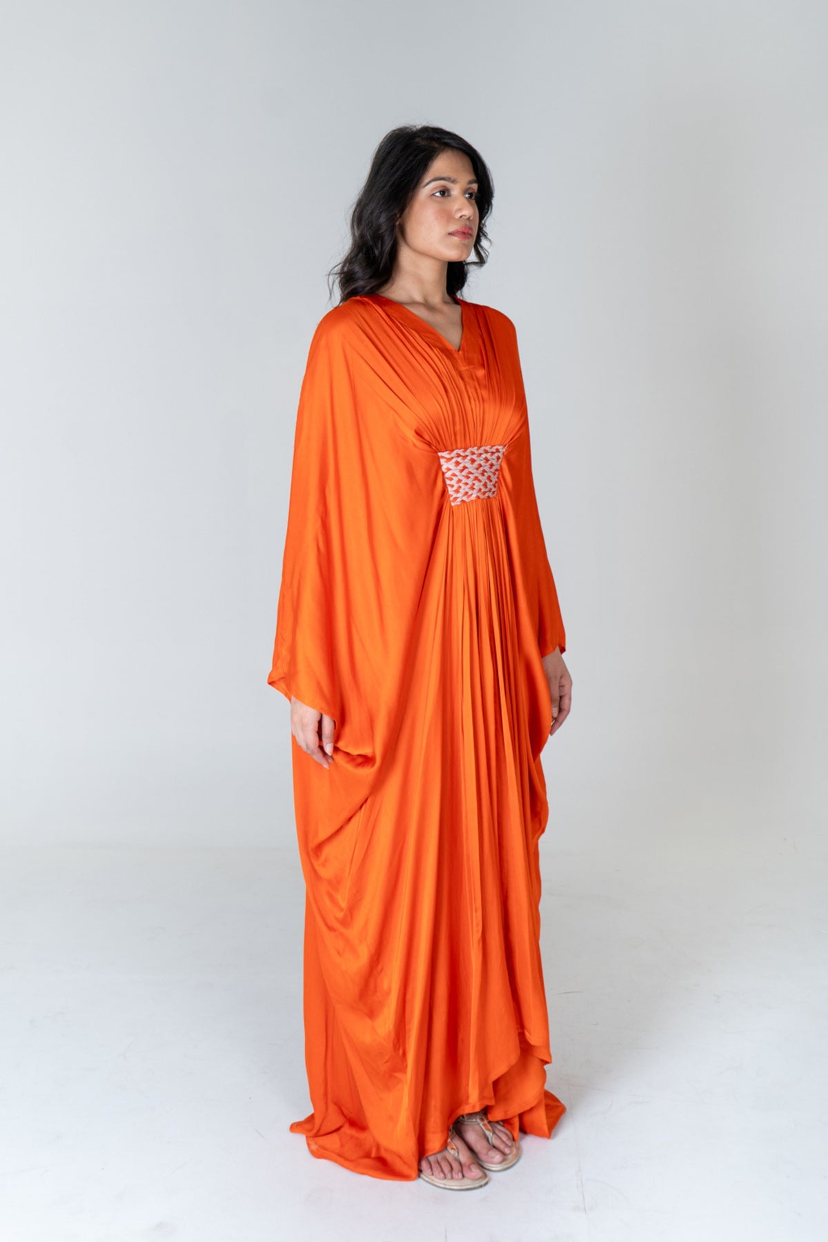 Orange-pink Braided Long Kaftan