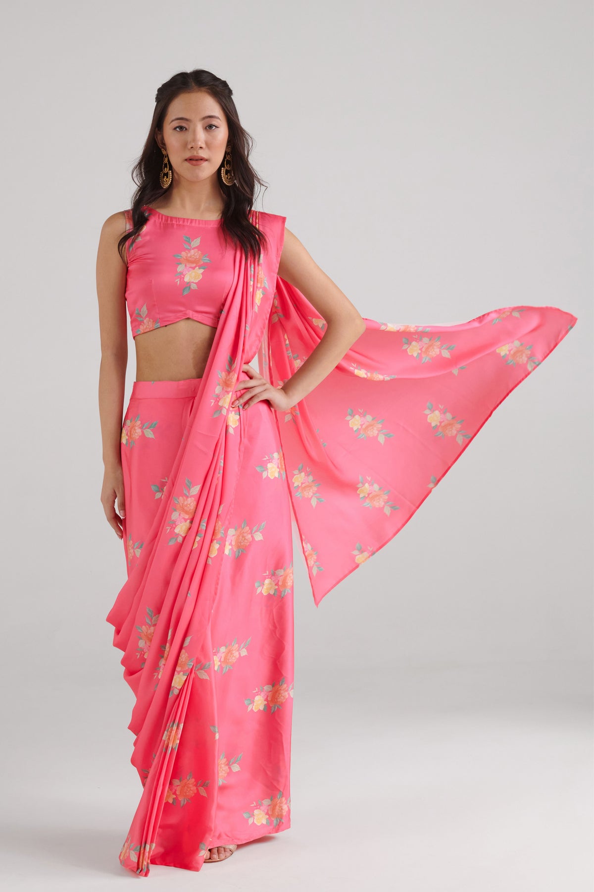 Hot Pink Saree Skirt Set