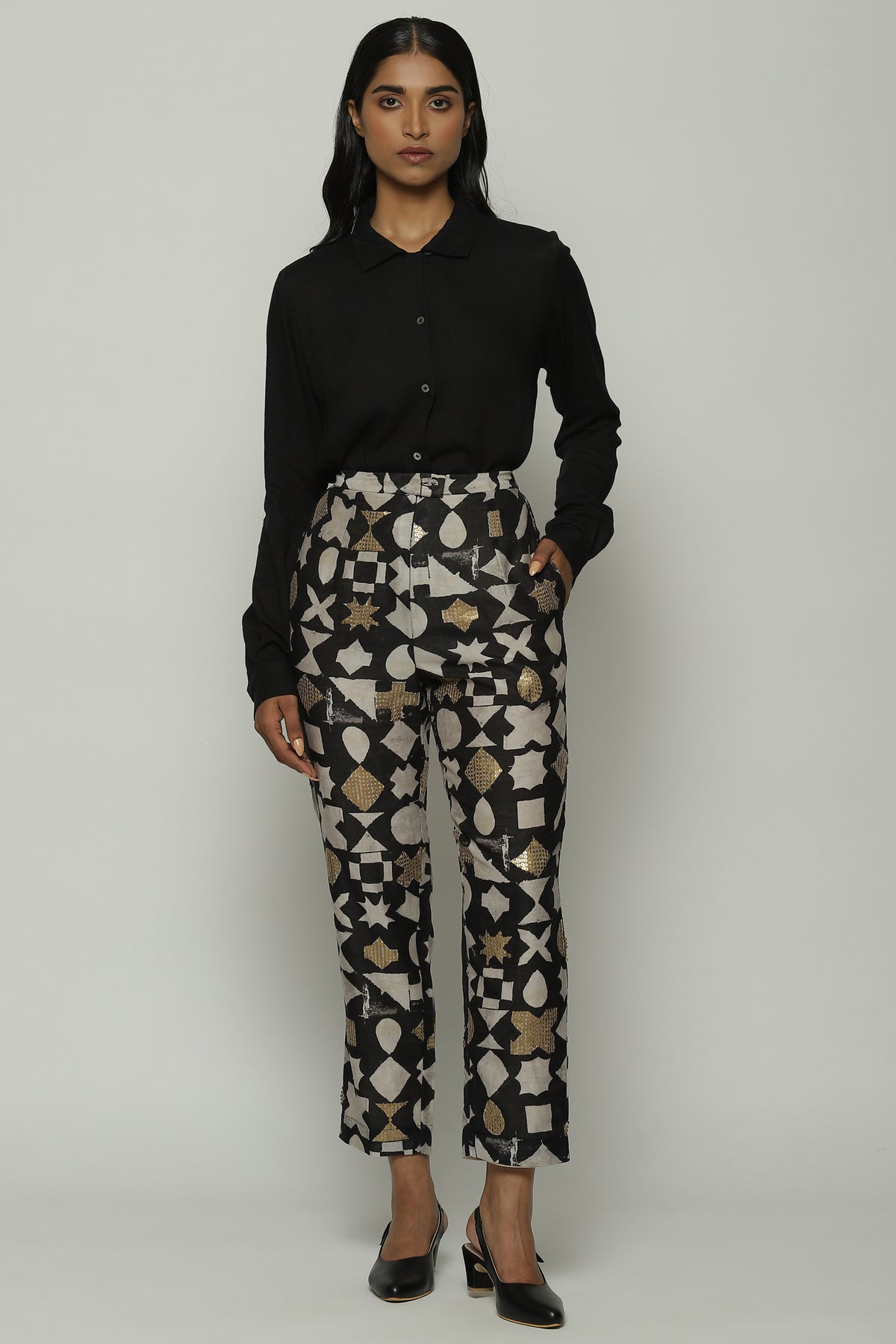 Symbol Print And Sequins Tapered Pant