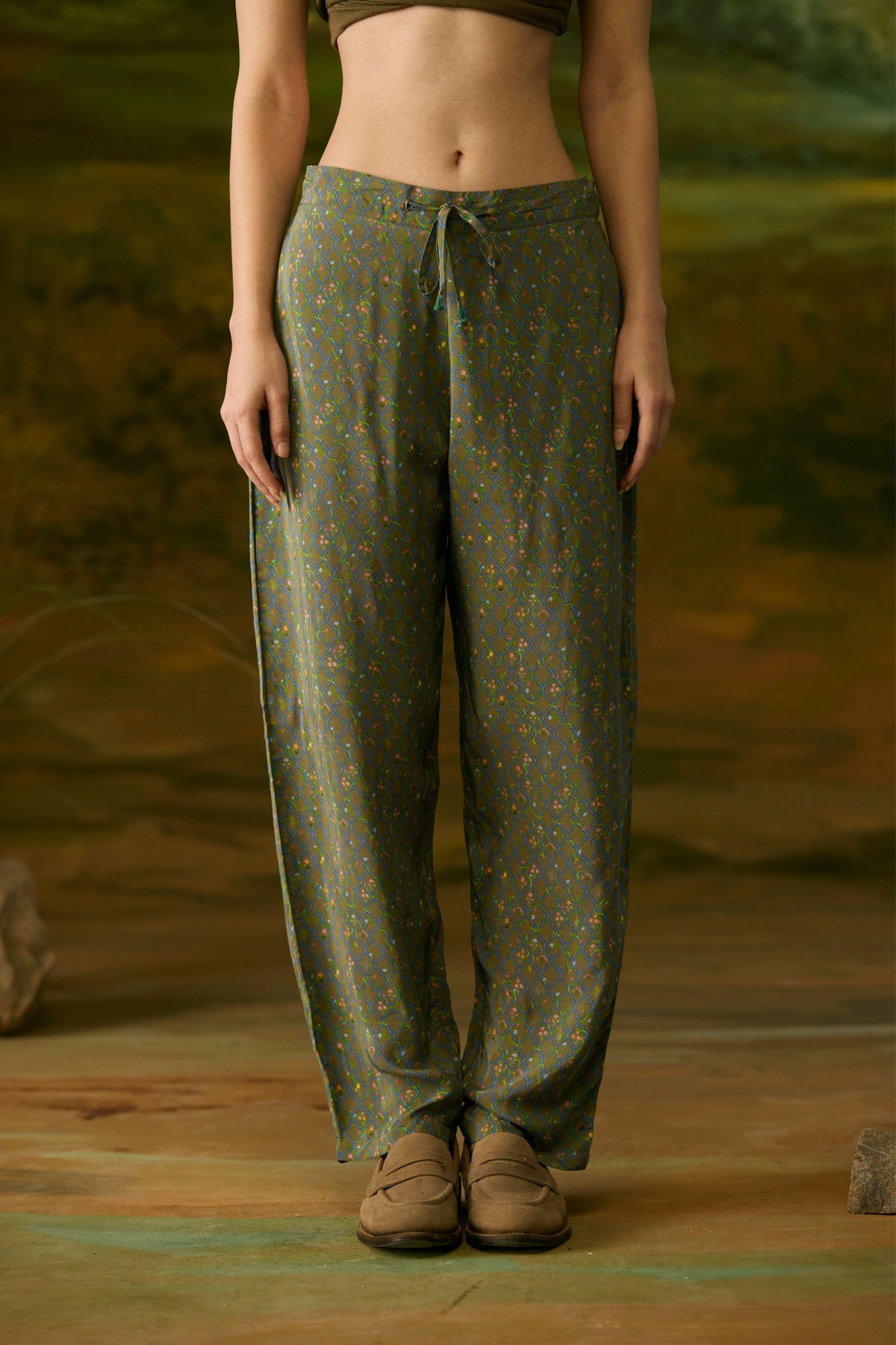 Dusty Grey Printed Pants