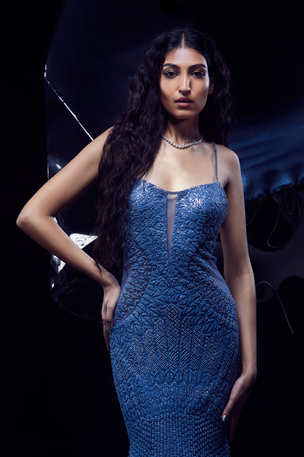 Cosmic Fishtail Slate Blue Gown