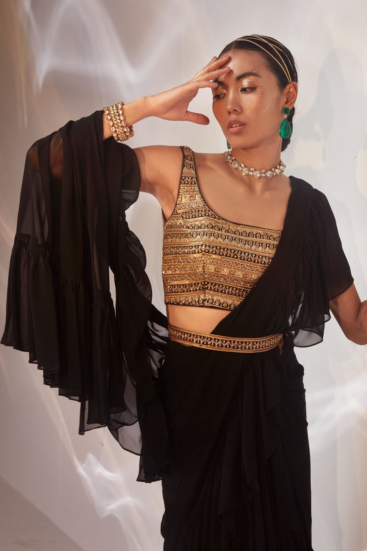 Black Ruffle Drape Saree