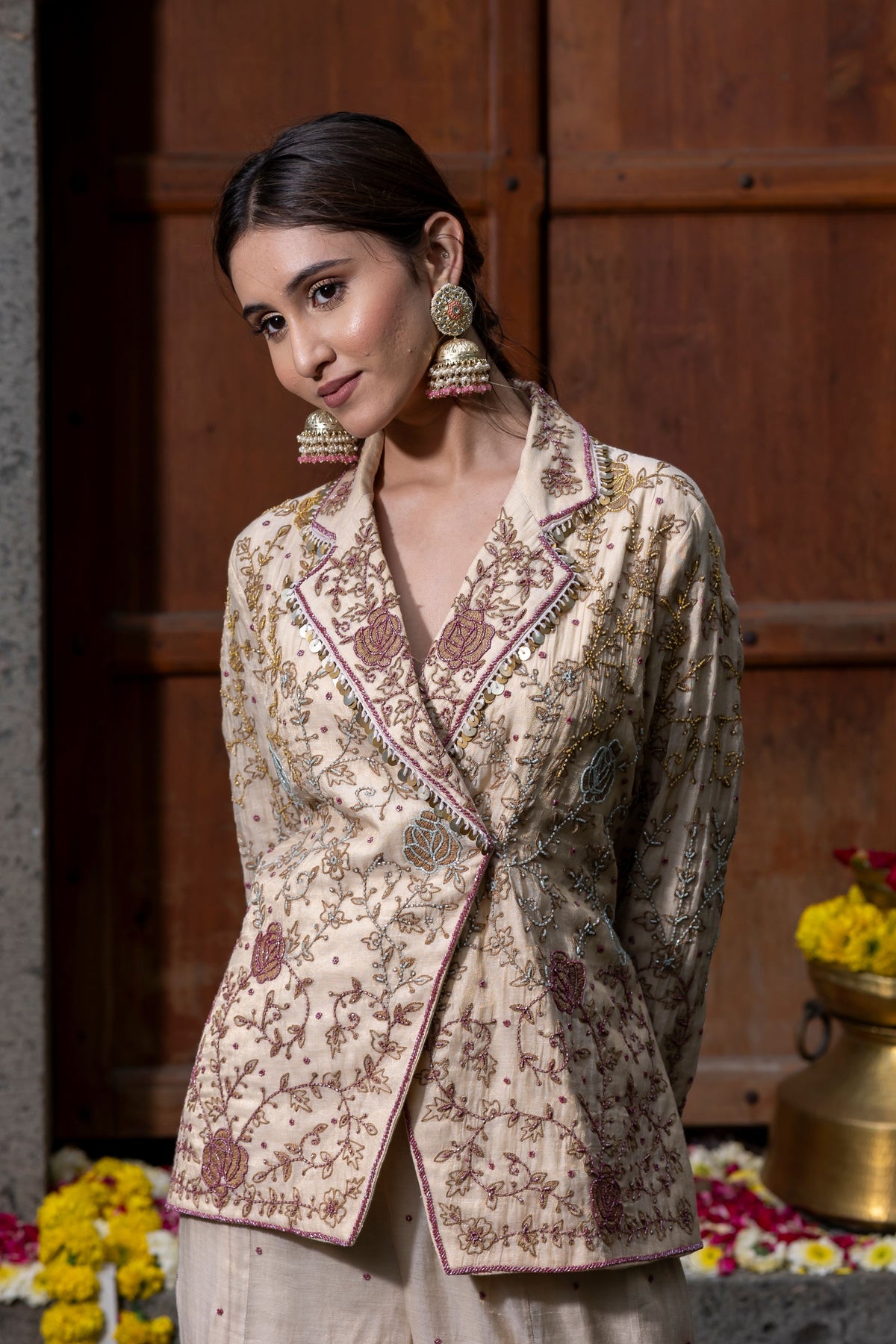 Beige Blazer Sharara Set