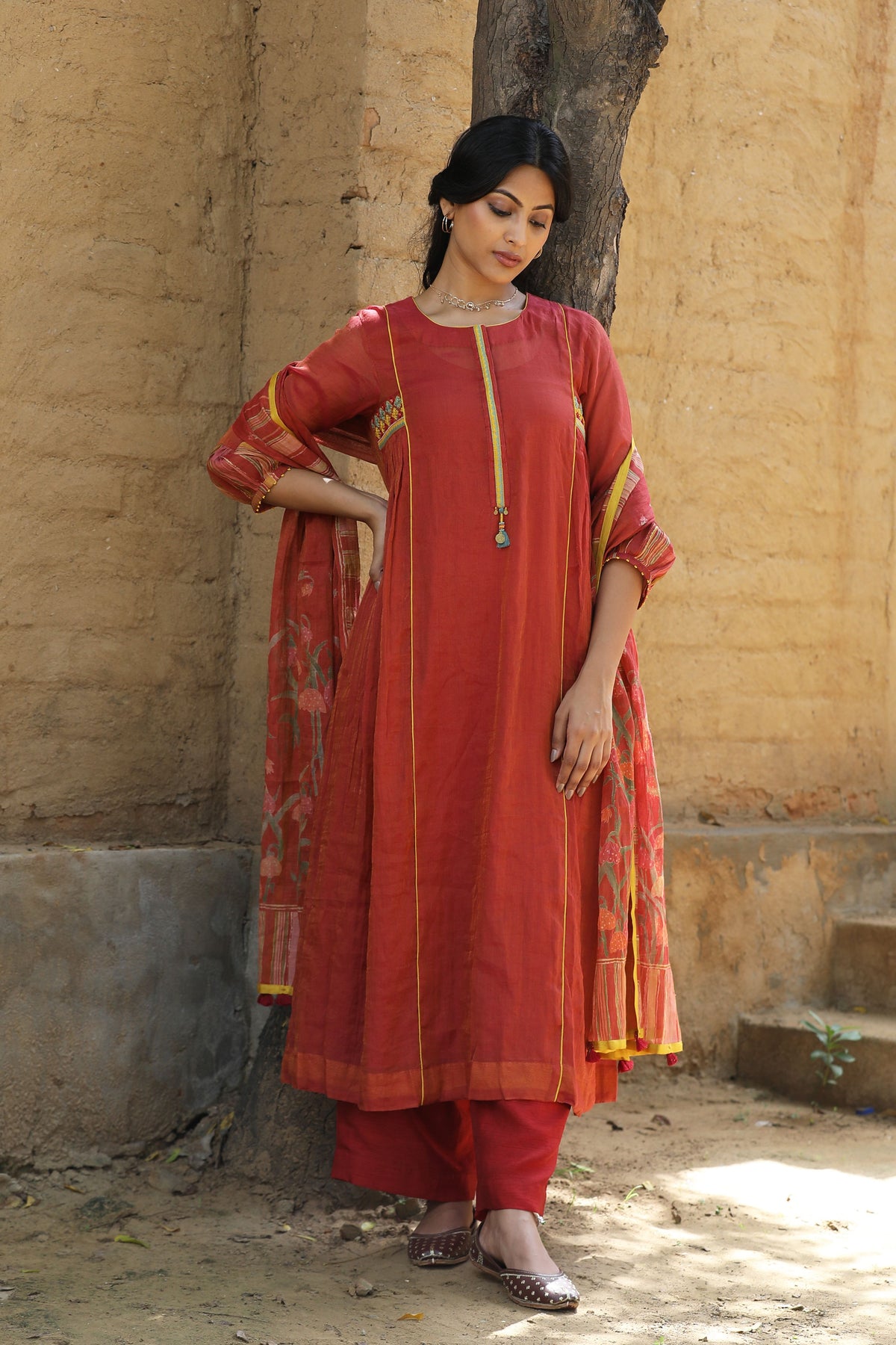 Rust Red Chunnat Kurta Set