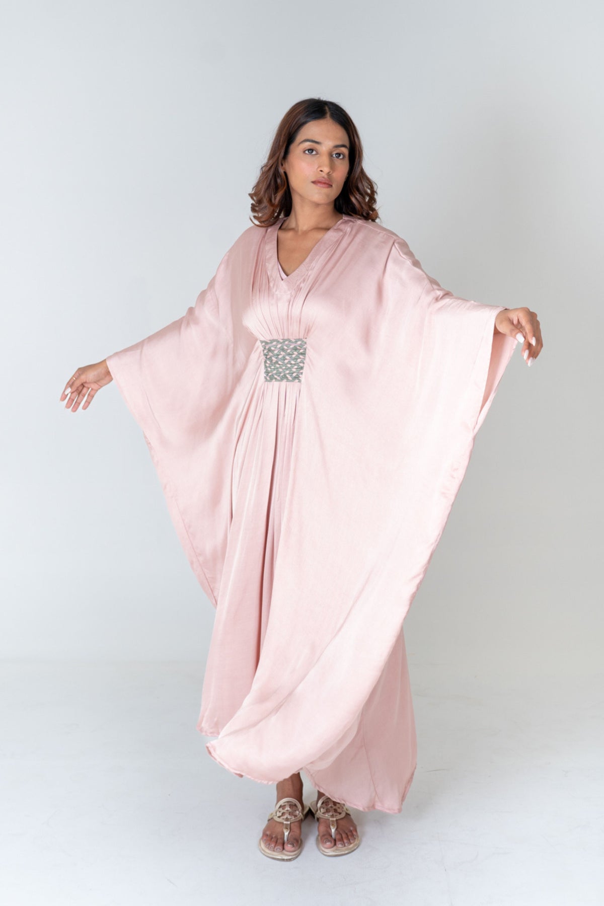 Pink-green Braided Long Kaftan