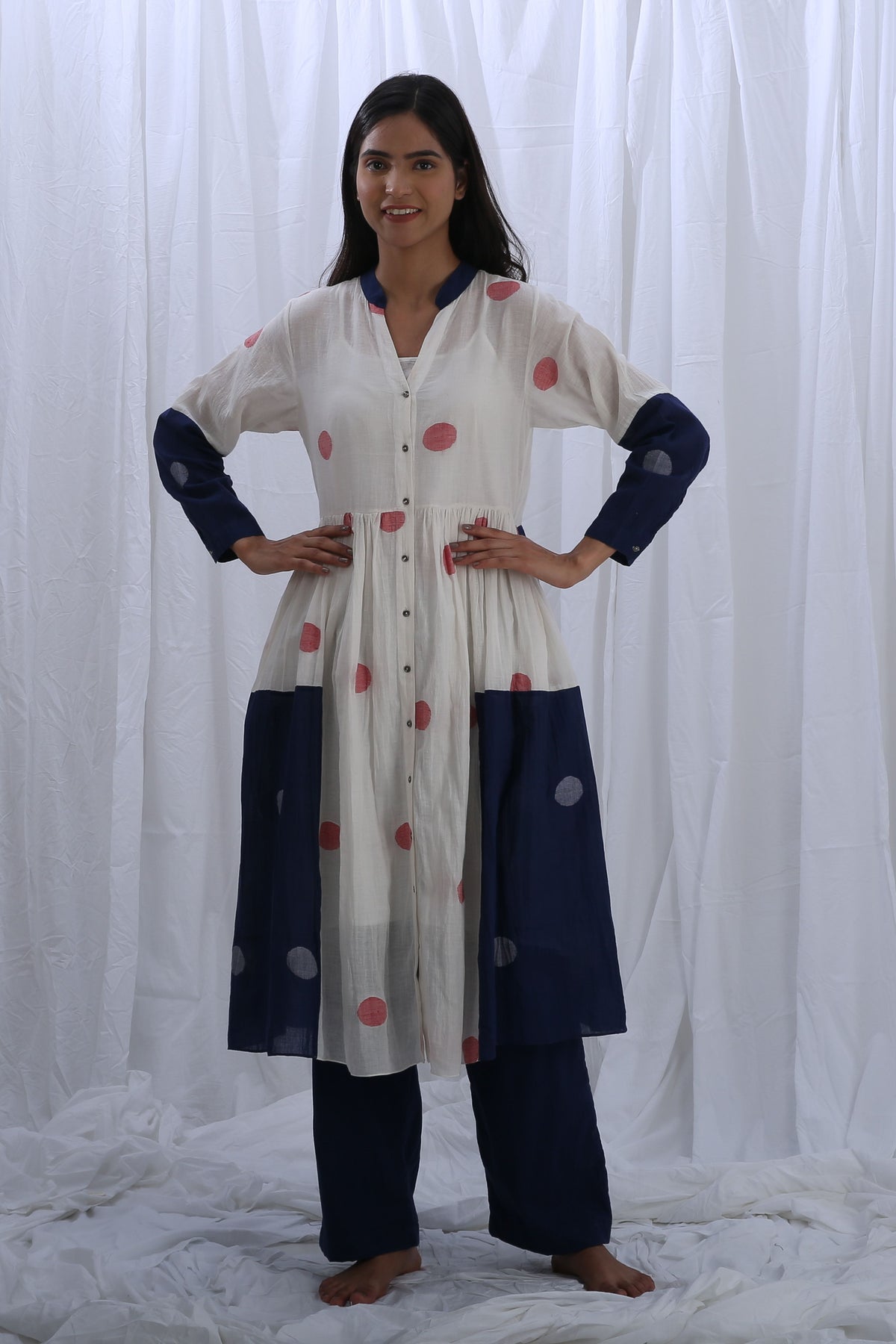 White Navy Blue Kurta Set