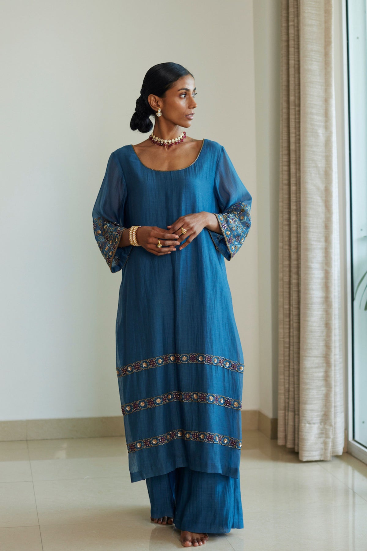 Blue Rekha Kurta Set