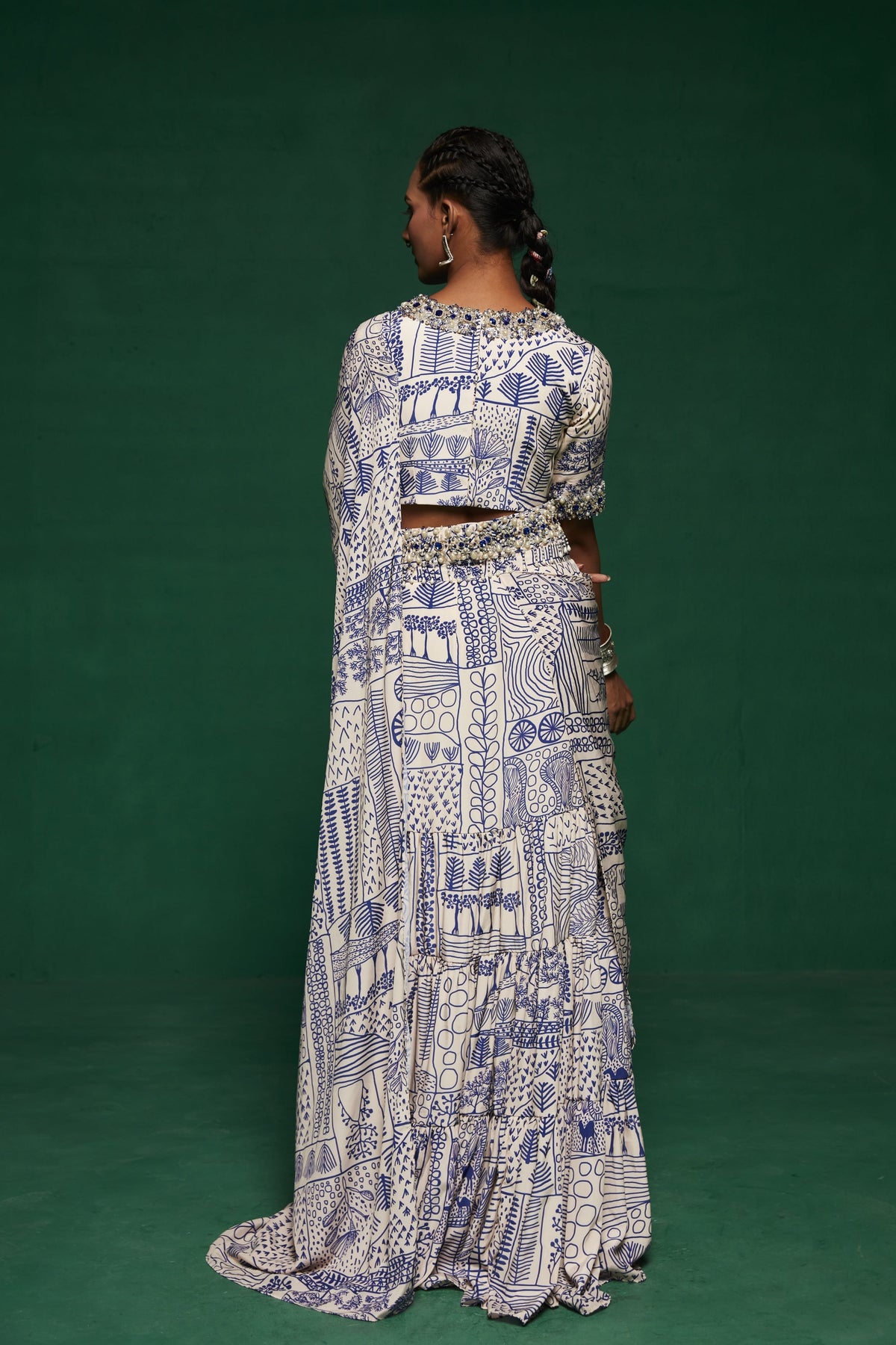 Blue Printed Pre Stitched Saree