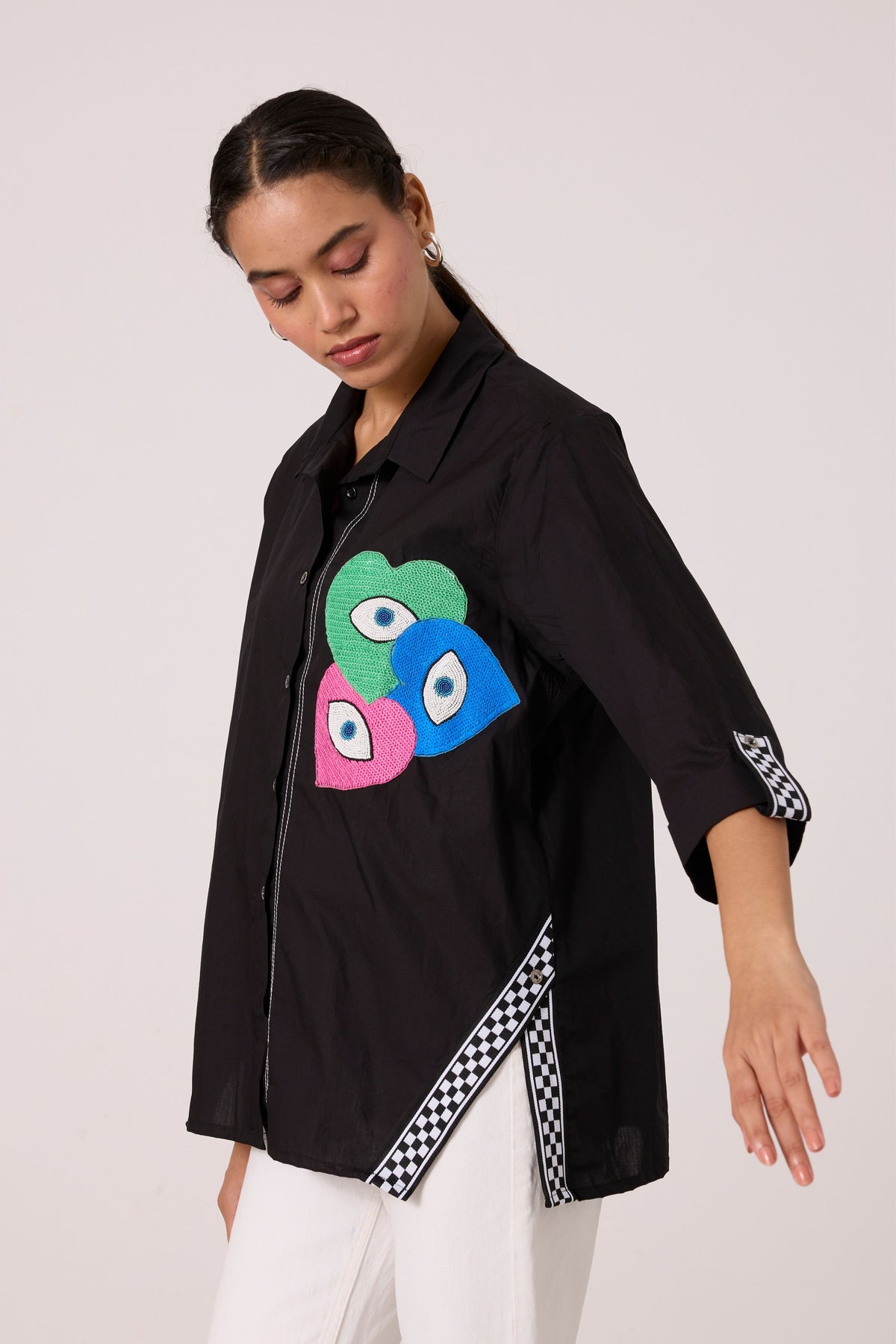 Doris Applique Black Shirt