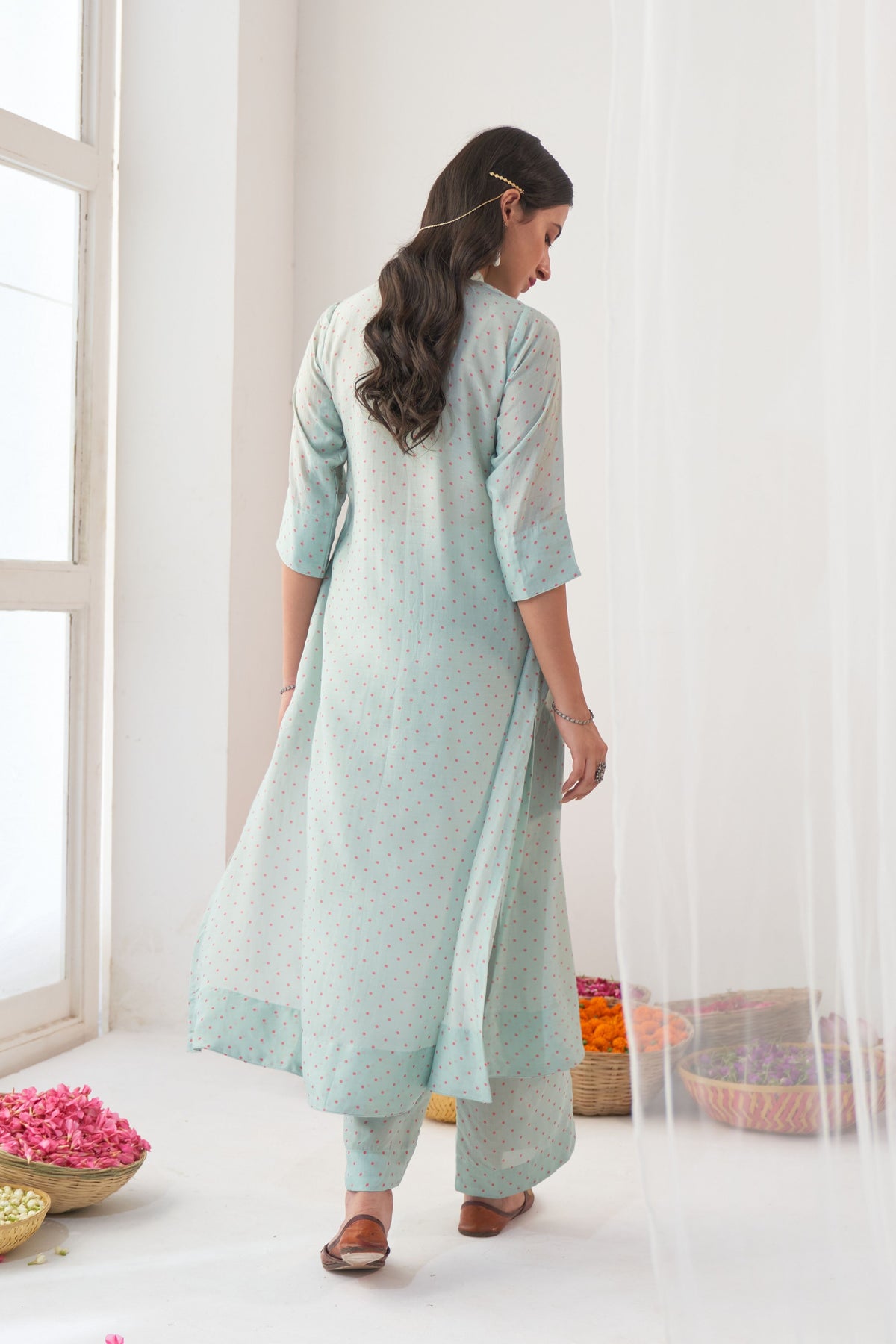 Aqua Peony Kurta Palazzo