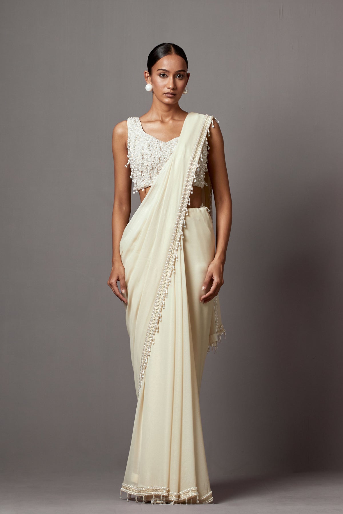 Ivory Feather Saree Set