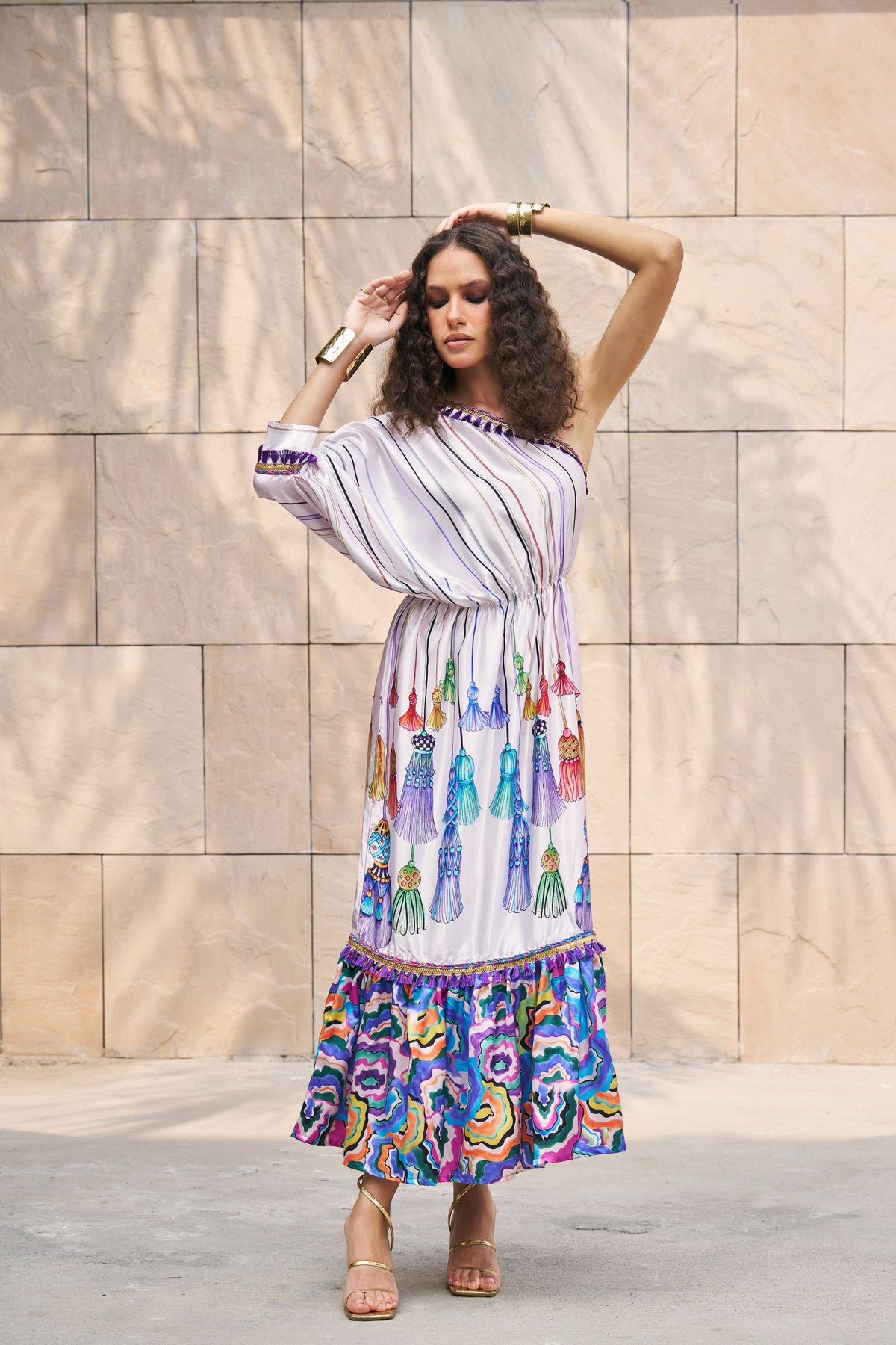 Printed One Shoulder Maxi Dress