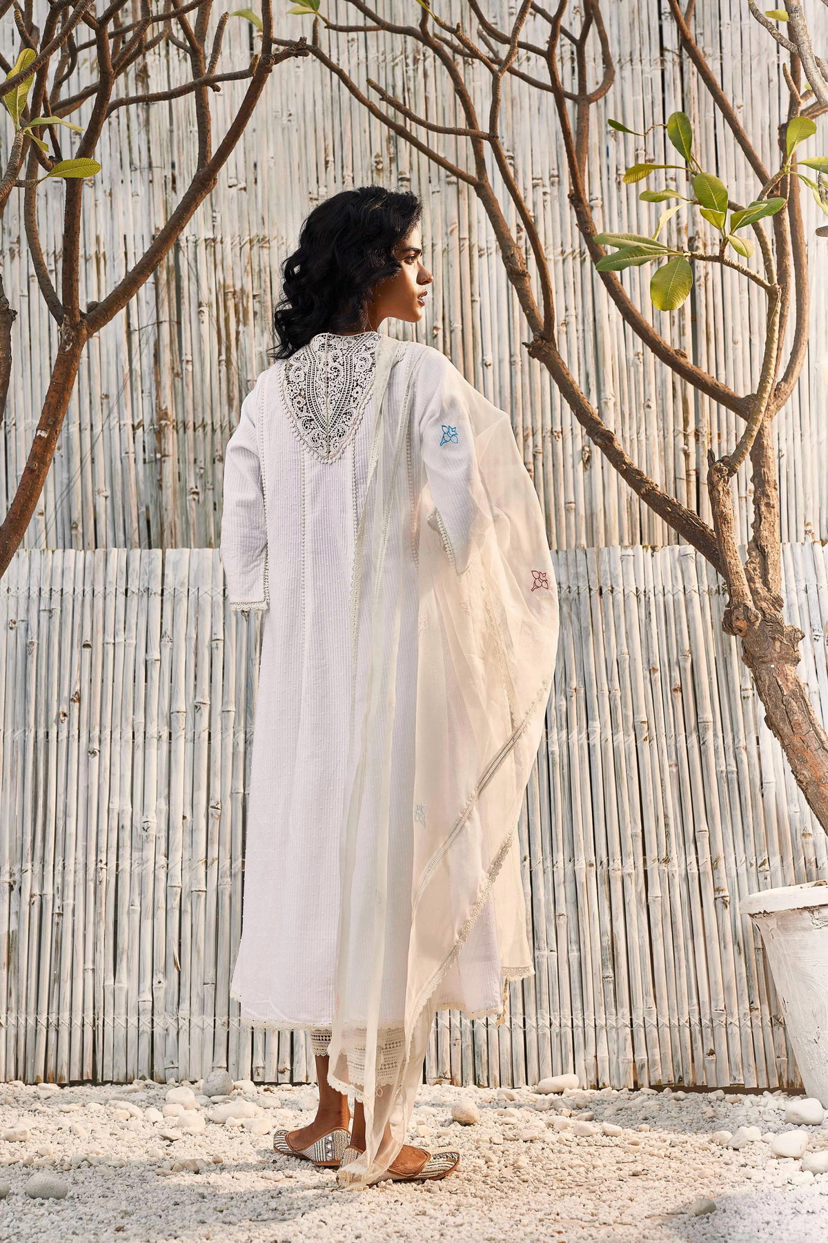 Off-White Flairy Cotton Anarkali Set