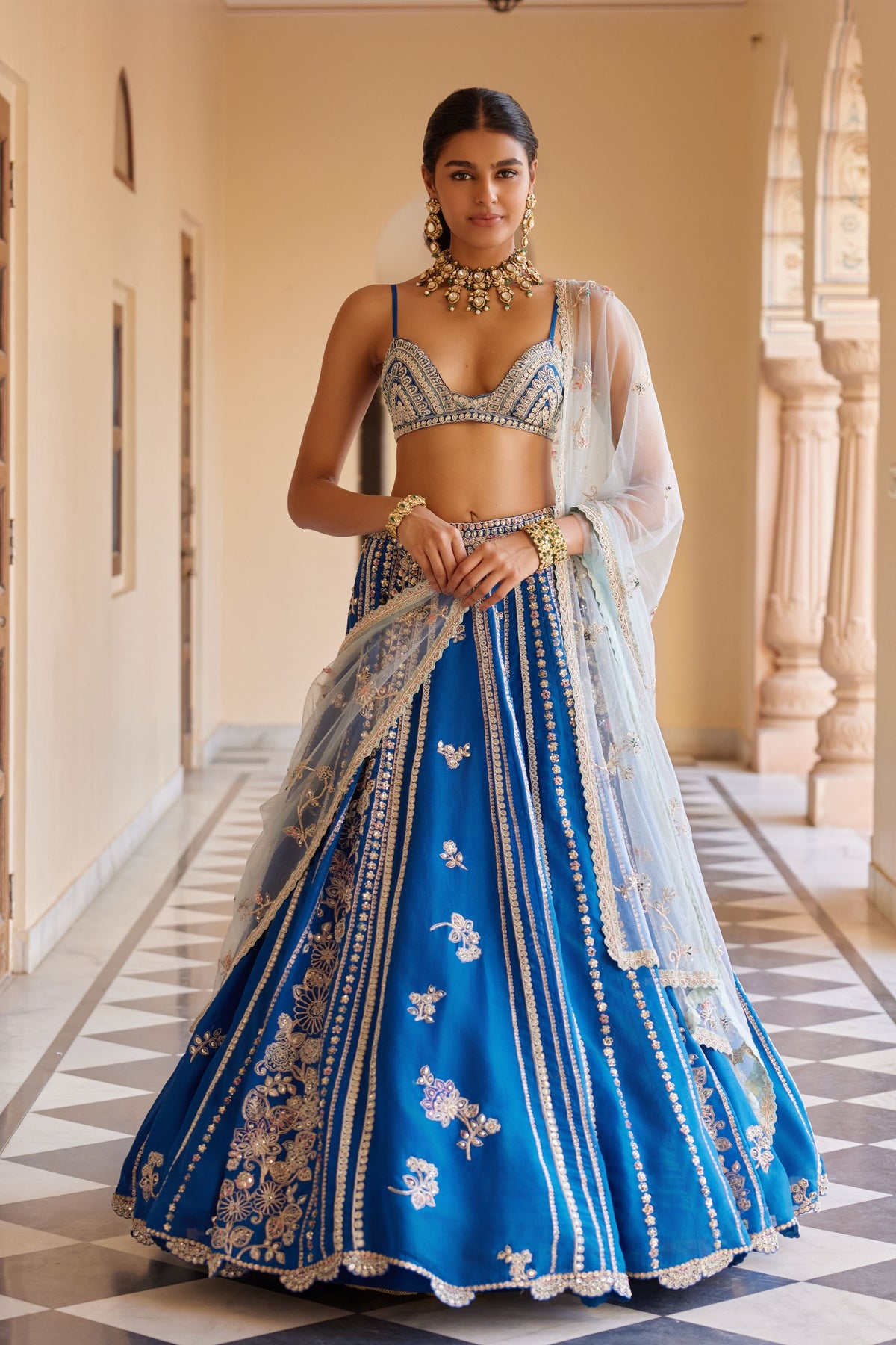 Jade Blue Embroidered Lehenga Set