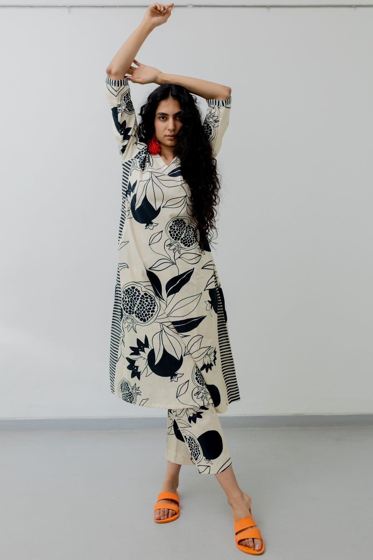 Cream Pomegranate Print Kurta