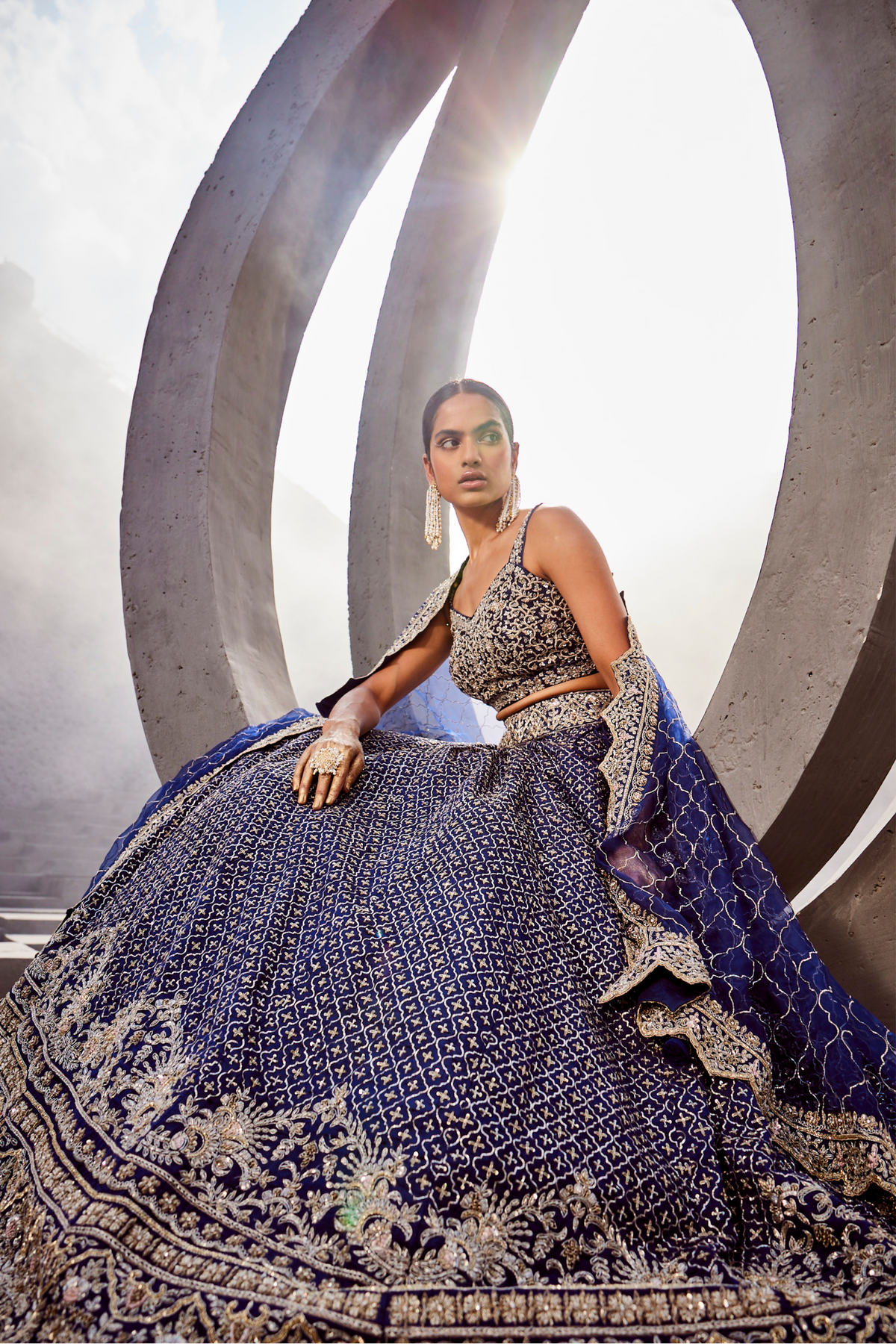 Navy Blue Scallop Heavy Lehenga