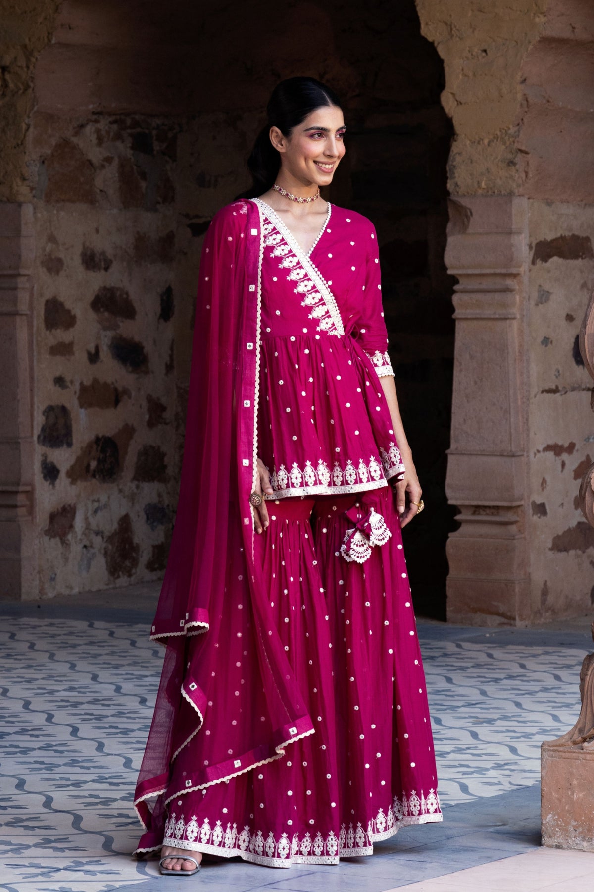 Fuchsia Triangle Sharara Set