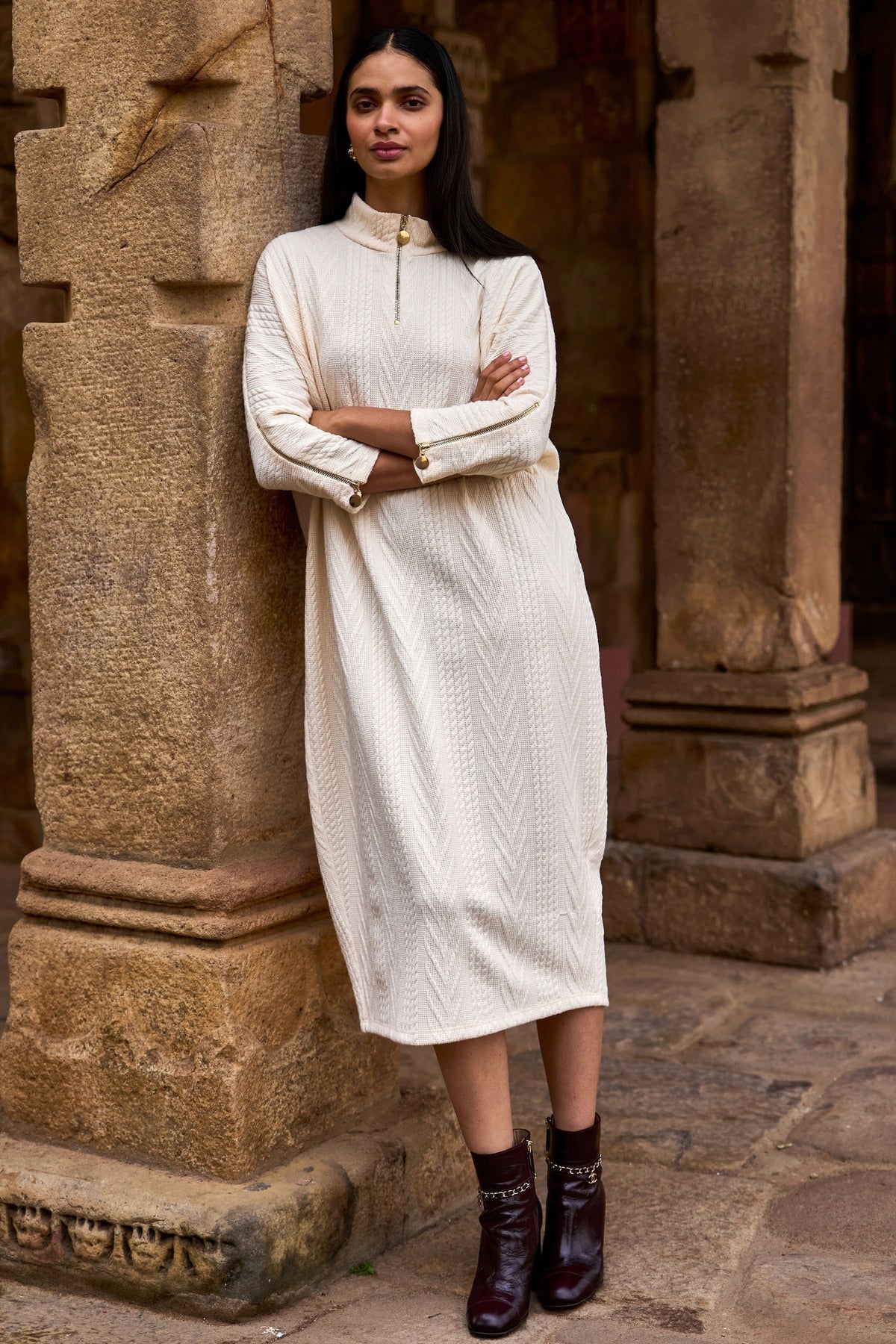 Ivory Knit Midi Dress