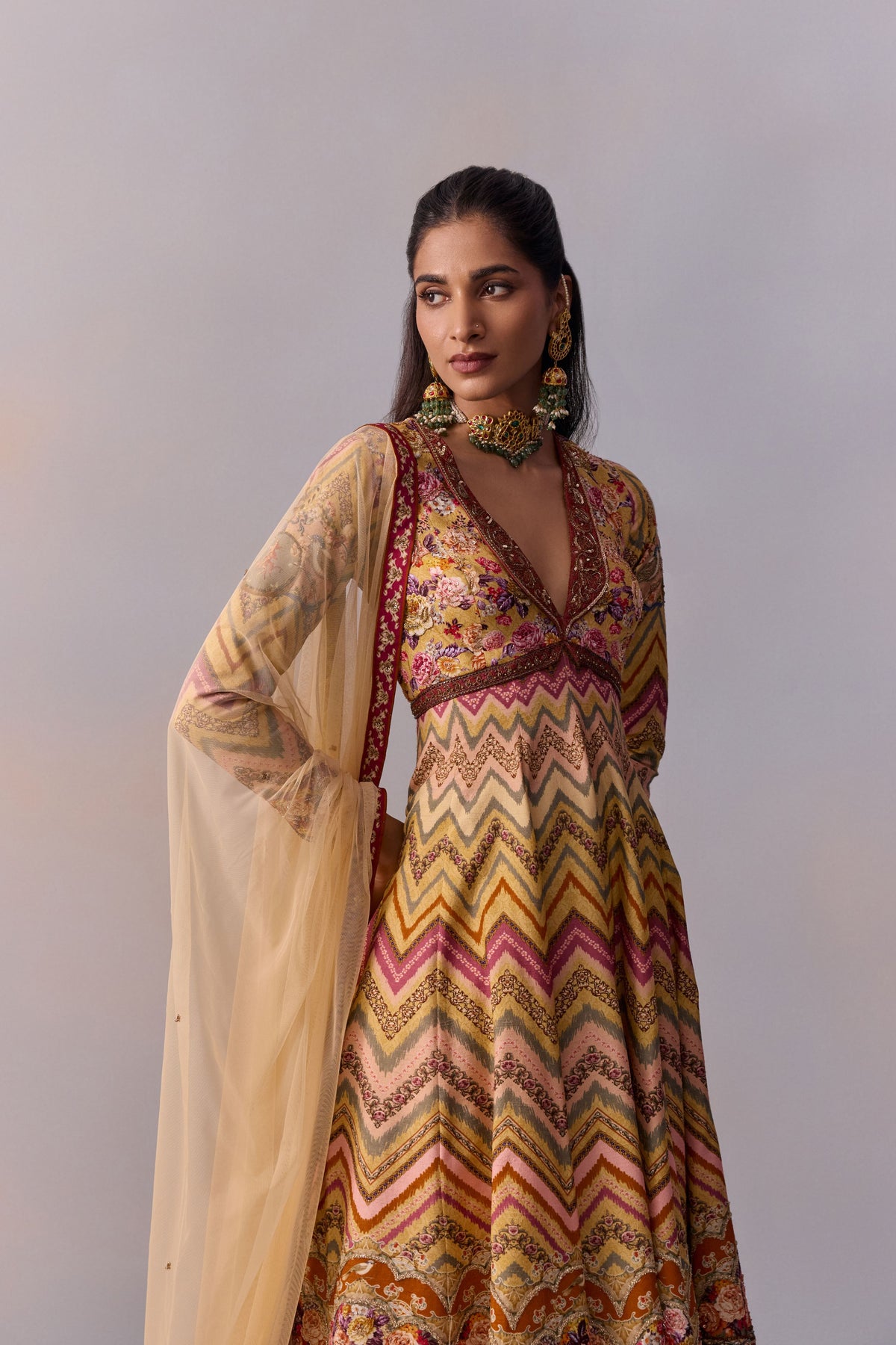 Multicolour Kushnaz Anarkali Set