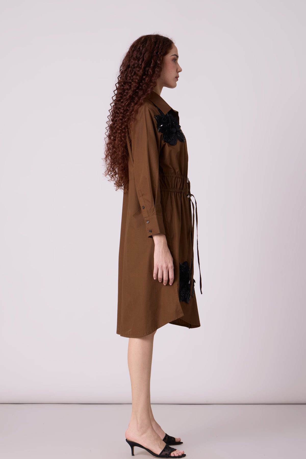 Miles Applique Olive Brown Dress