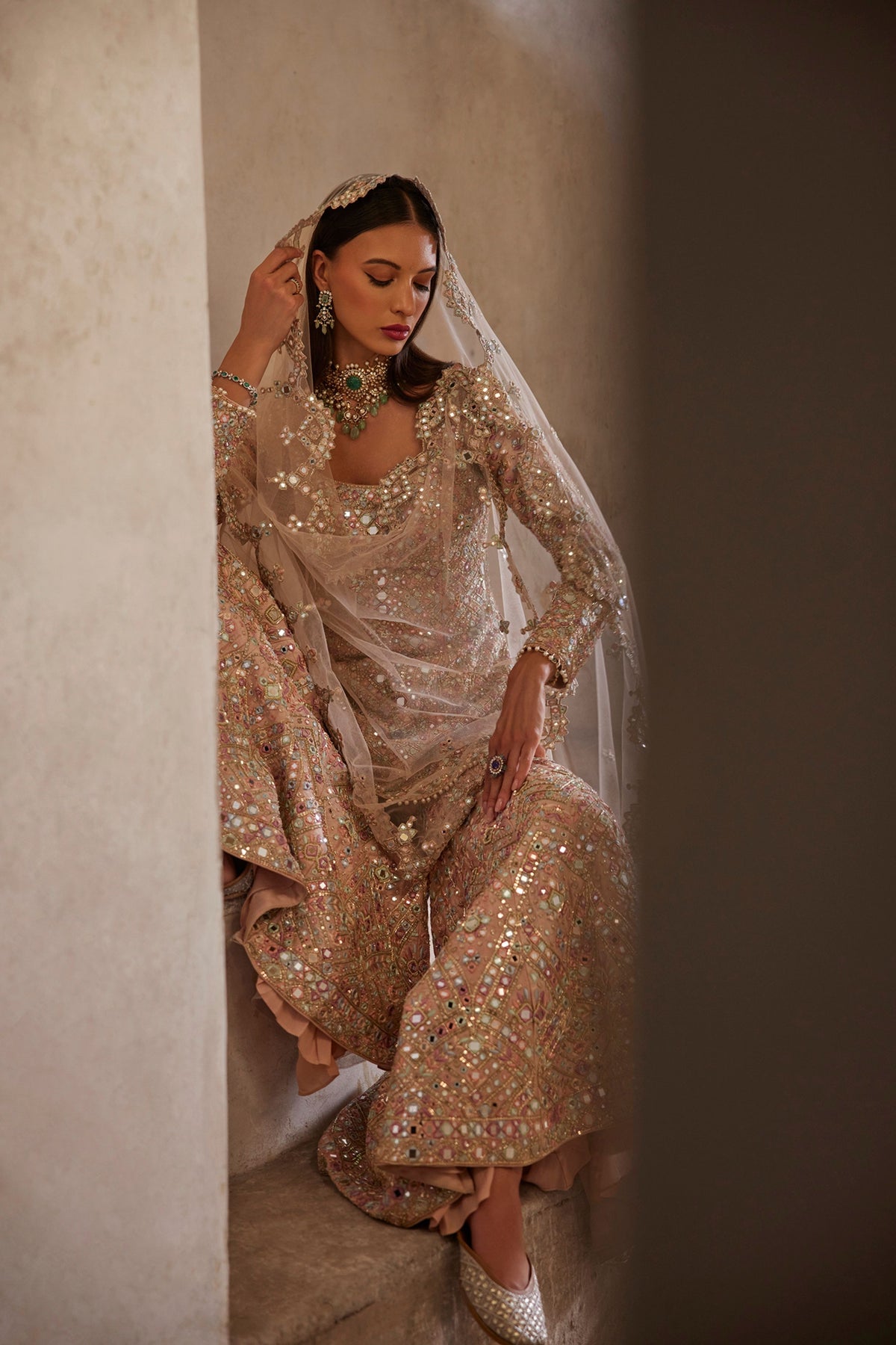 Pink Full Sleeve Bridal Gharara Set