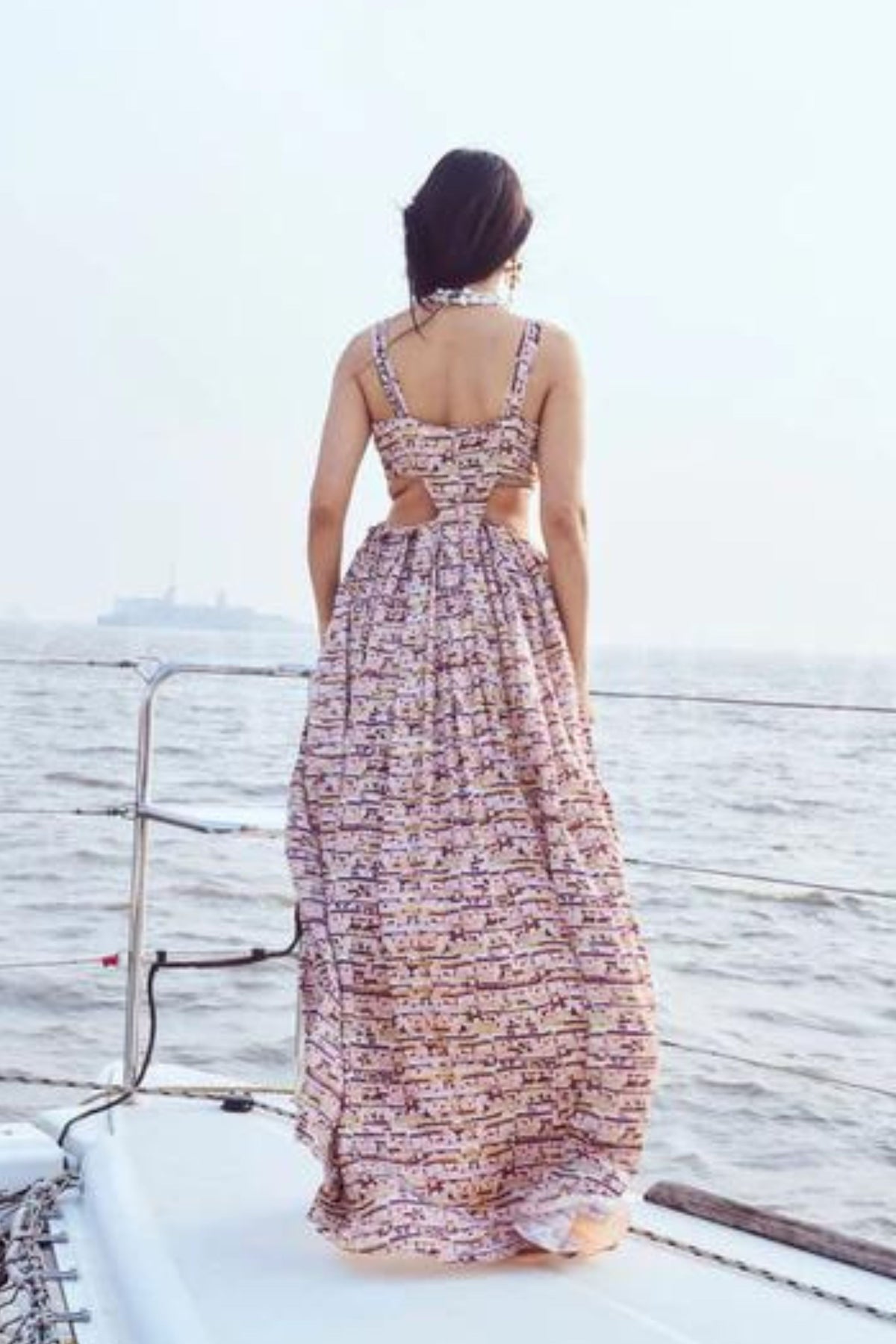 Sequin Printed Side Cutout Maxi Dress