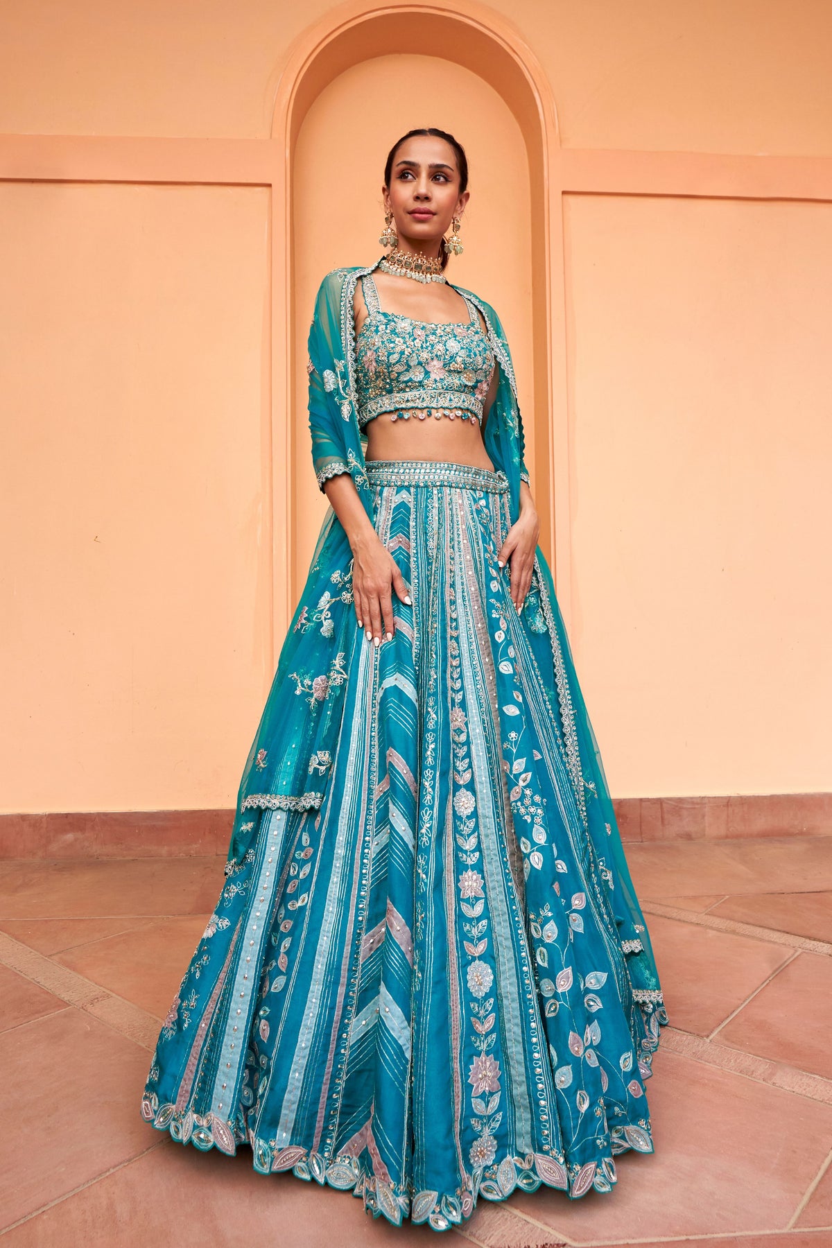 Pine Green Linear Lehenga