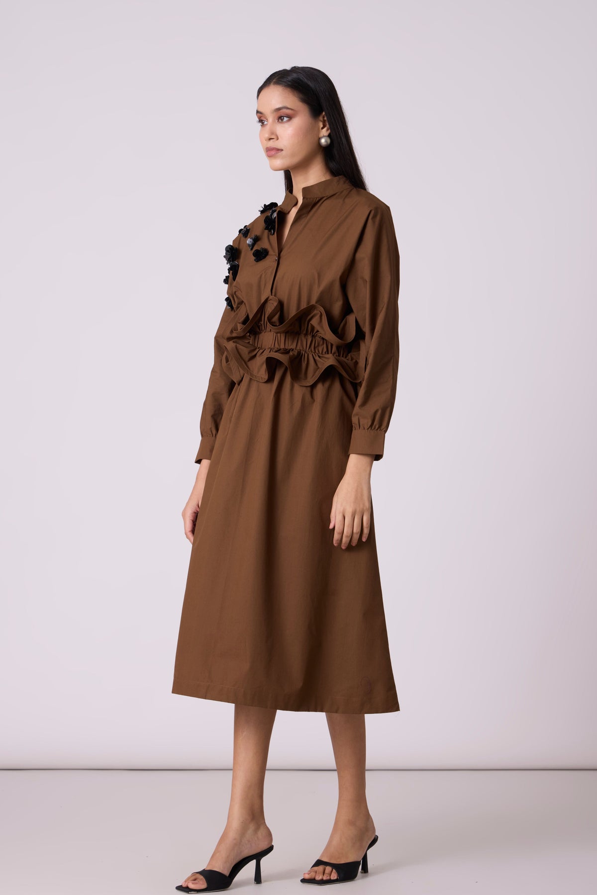 Alexa Applique Olive Brown Dress