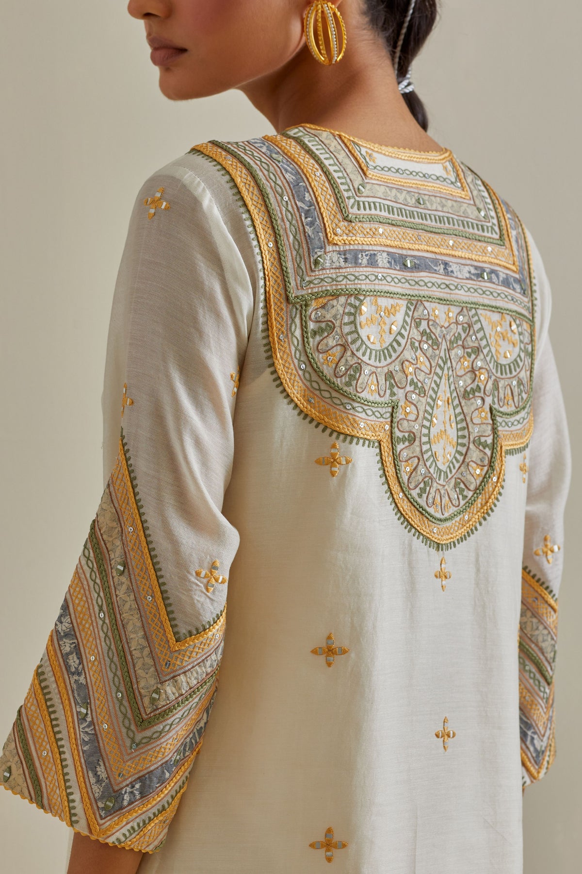 Yellow Thread Embroidered Kurta Set