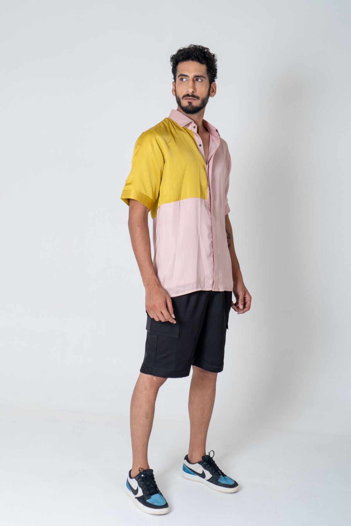 Pink-yellow Color-blocked Shirt