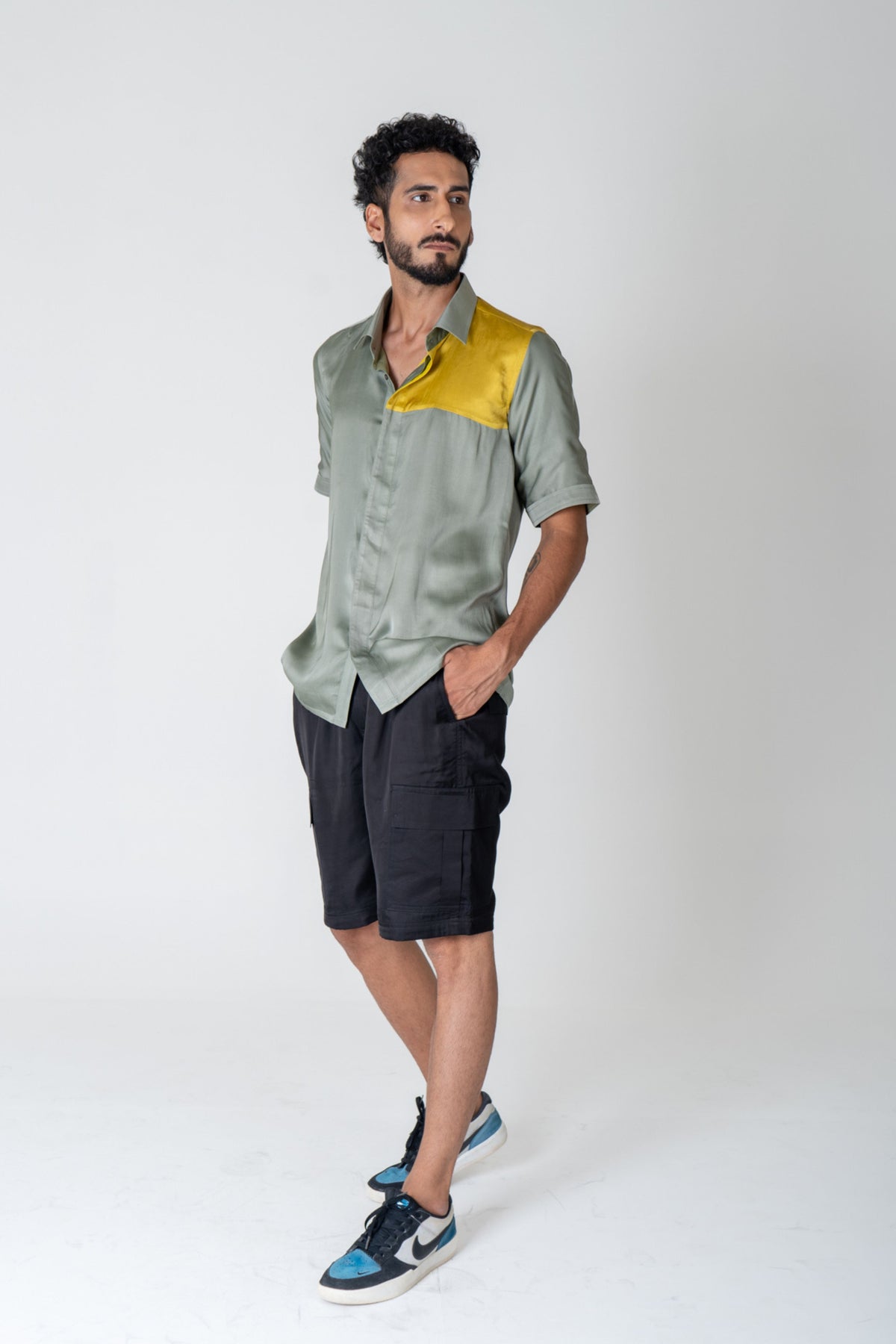 Green-yellow Color-blocked Shirt