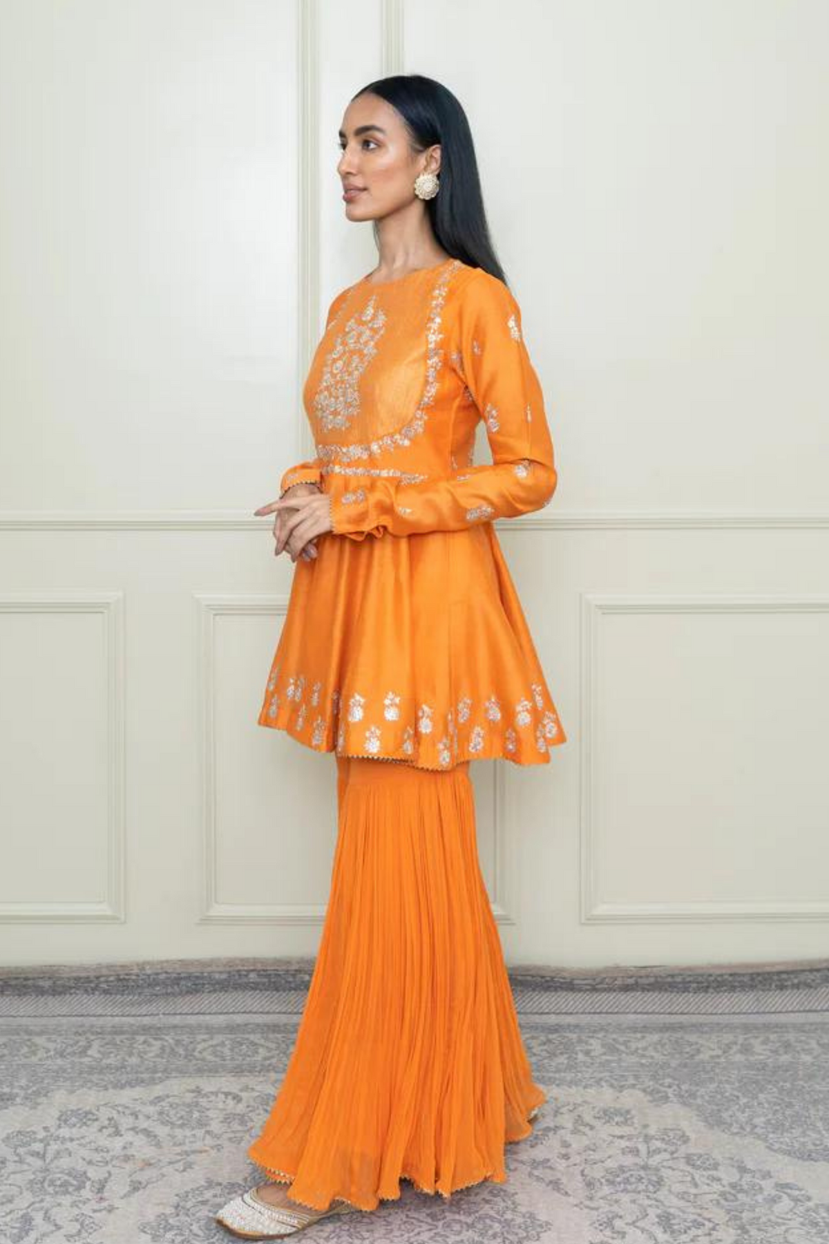 Pumpkin orange kurta with gharara set