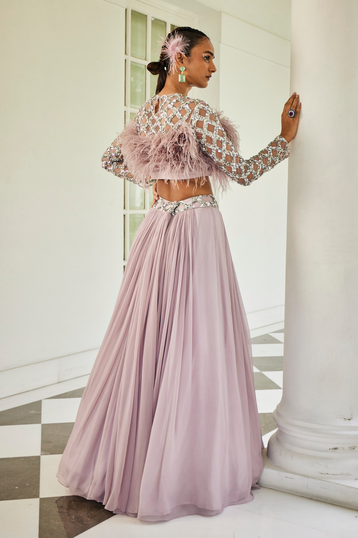 Misty Lilac Feather Lehenga Set