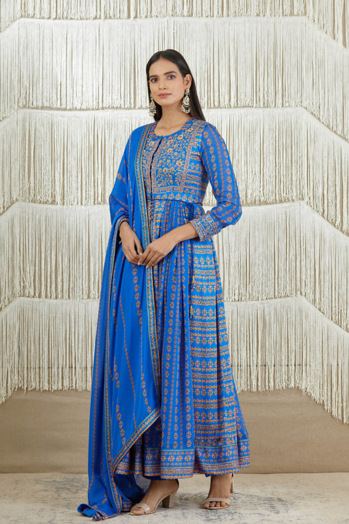 Blue zardozi embroidered anarkali set