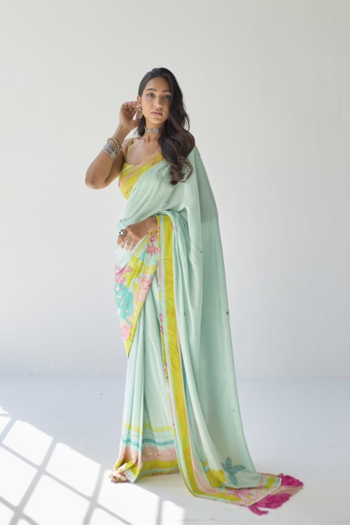 Powder Blue Orchid Sari